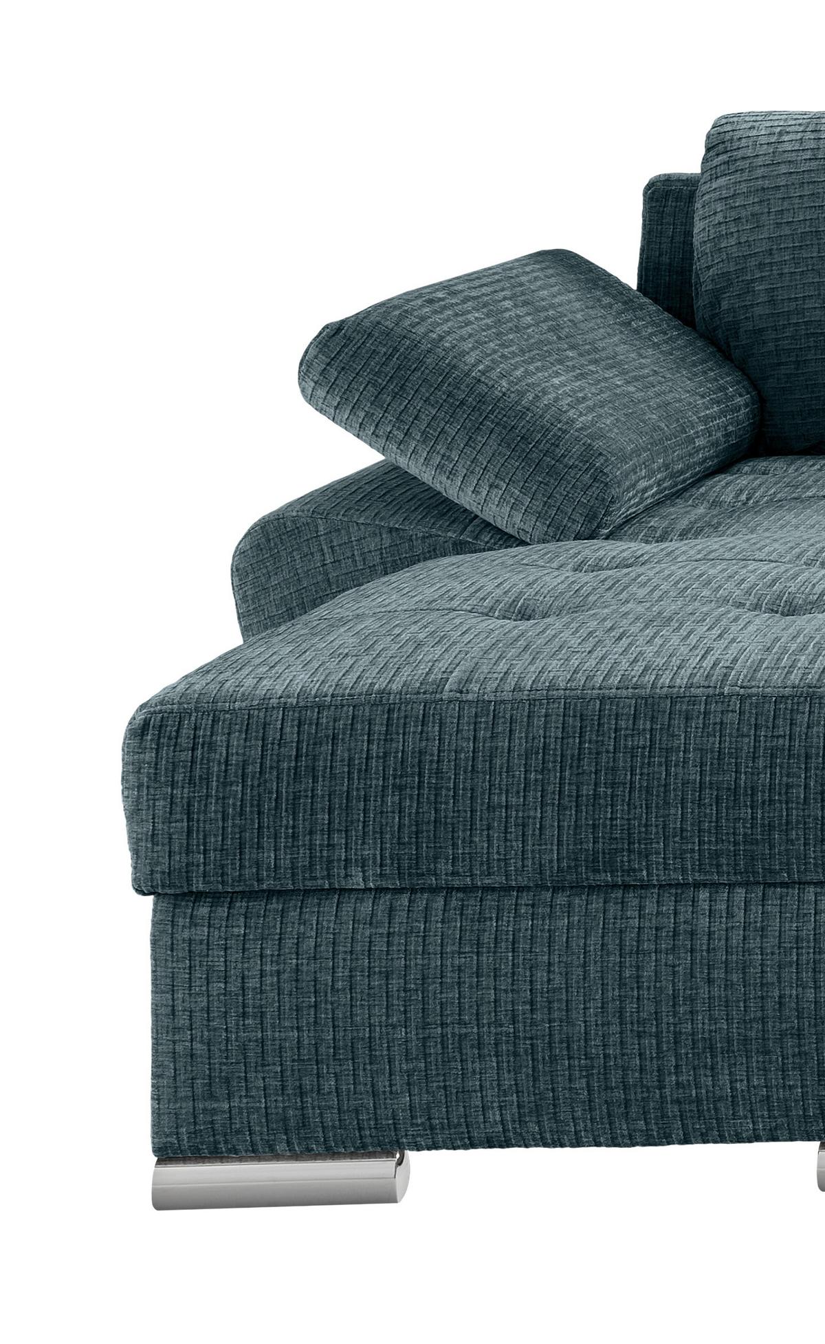 Wohnlandschaft Terana Blau mit Schlaffunktion, Mikrofaser - Chromfarben/Blau, KONVENTIONELL, Textil (157/305/219cm) - Livetastic
