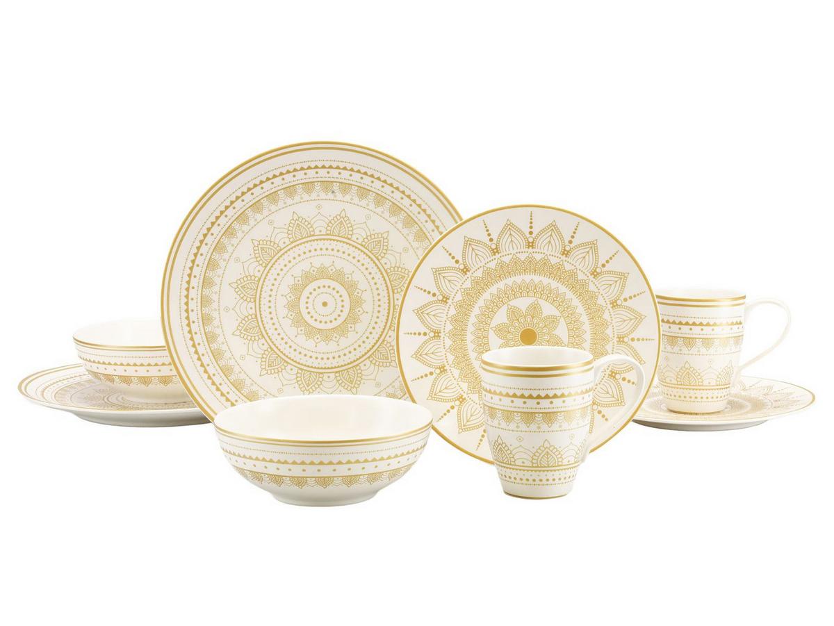 Kombiservice Keramik 2 Personen Geschirr Set - Goldfarben/Weiß, Keramik - Creatable