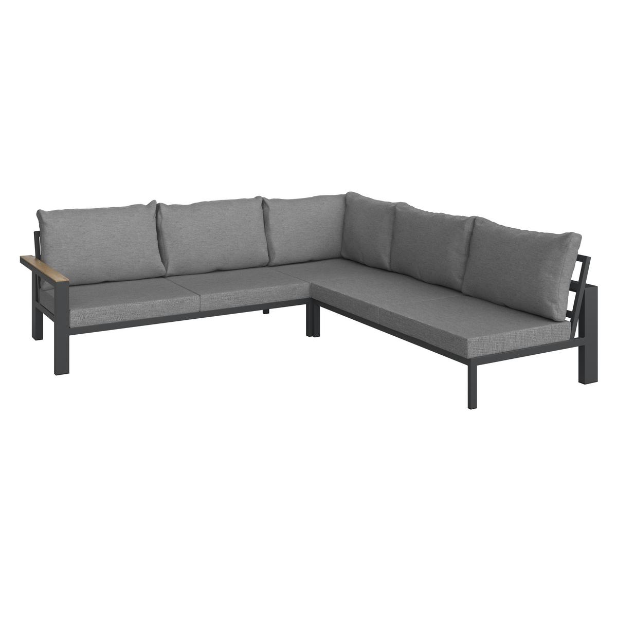 Terasová záhradní souprava MELINA - světle šedá/tmavě šedá, Moderní, kov/dřevo (272/79/84cm) - Bessagi Garden