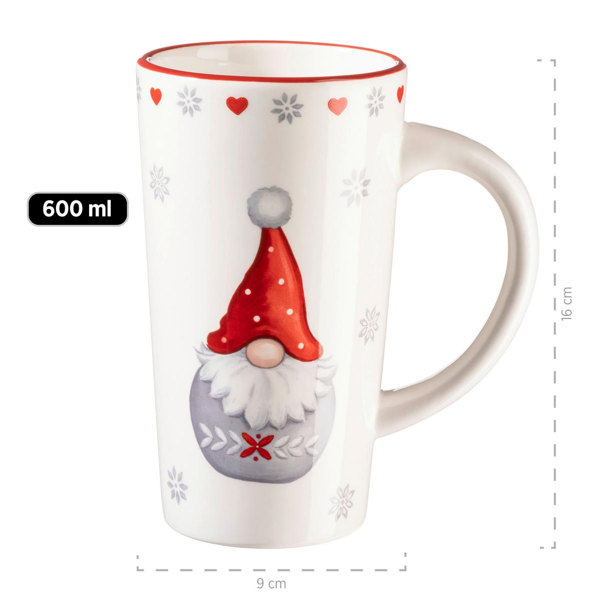 Kaffeebecherset Steingut Aurela 4 Stk. 600 Ml - Rot/Weiß, Trend, Keramik (9/16/9cm) - Mäser