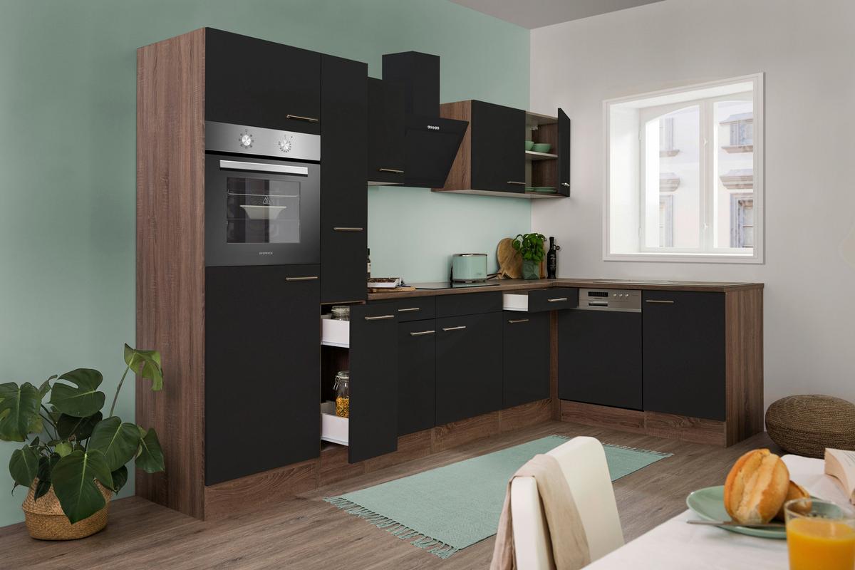 Eckküche Oliver L-Küchenblock 310 Cm - Eichefarben/Schwarz, Basics, Holzwerkstoff (310/172cm) - Respekta