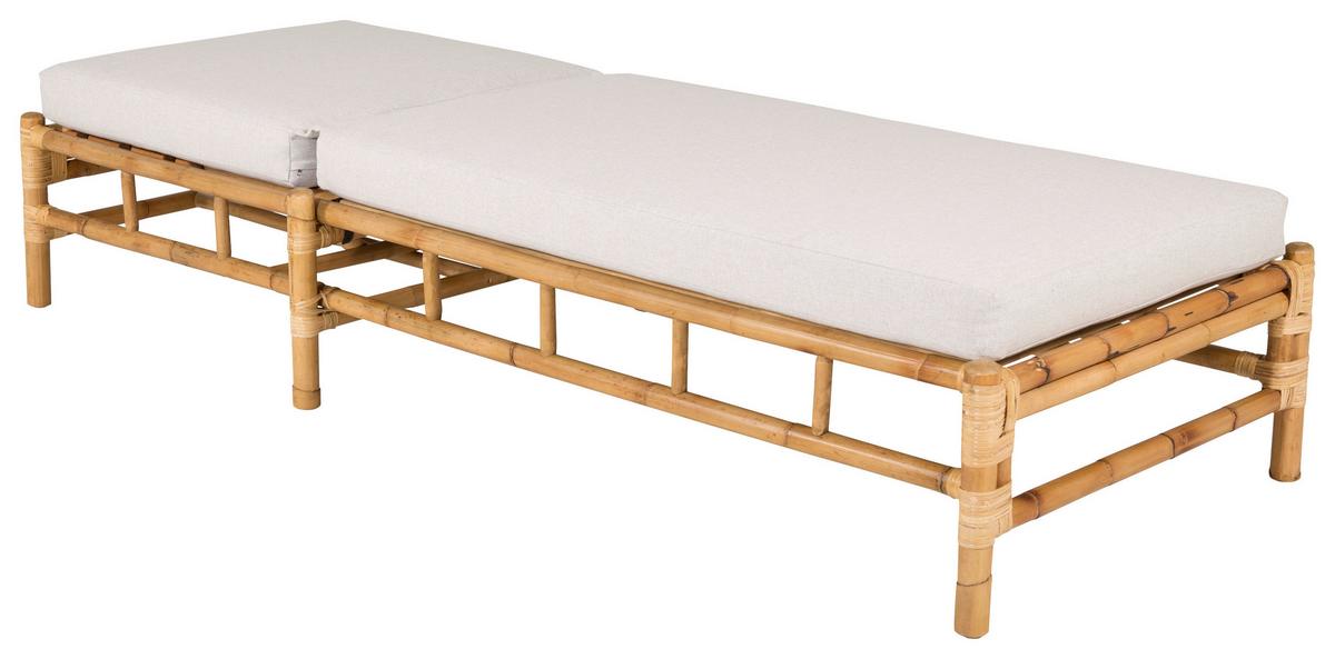 Sonnenliege Cane Bambus/Rattan/Textil +auflage - Hellbraun/Creme, KONVENTIONELL, Holz/Textil (80/35/210cm) - Gardenson
