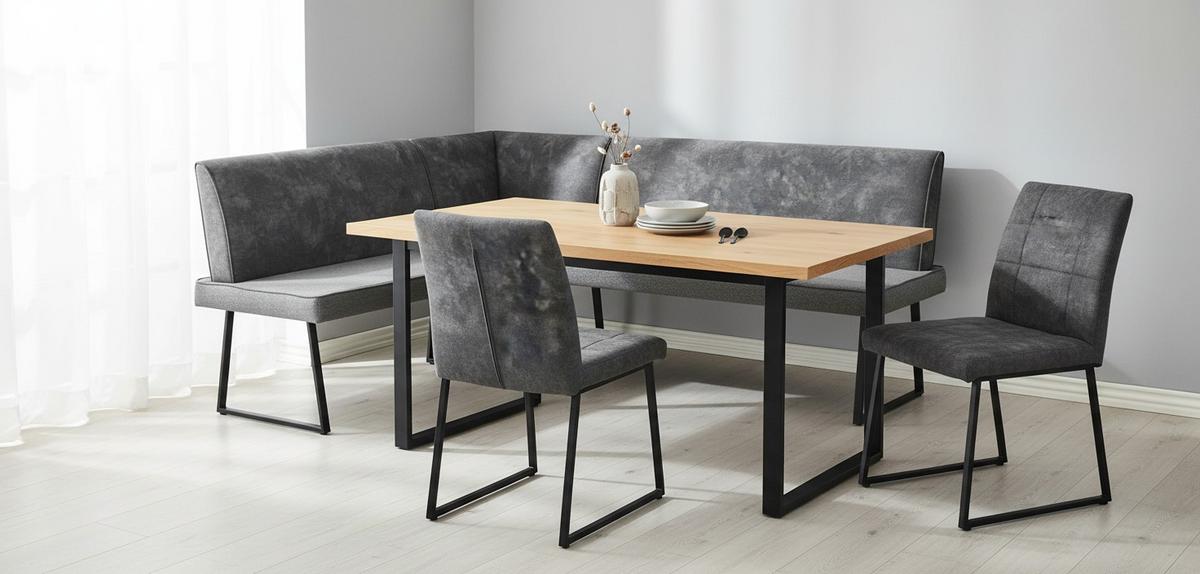 Eckbank Rab Dunkelgrau Eisen Schwarz, 155x205 cm - Dunkelgrau/Schwarz, KONVENTIONELL, Holz/Textil (155/205/89/62cm) - MID.YOU