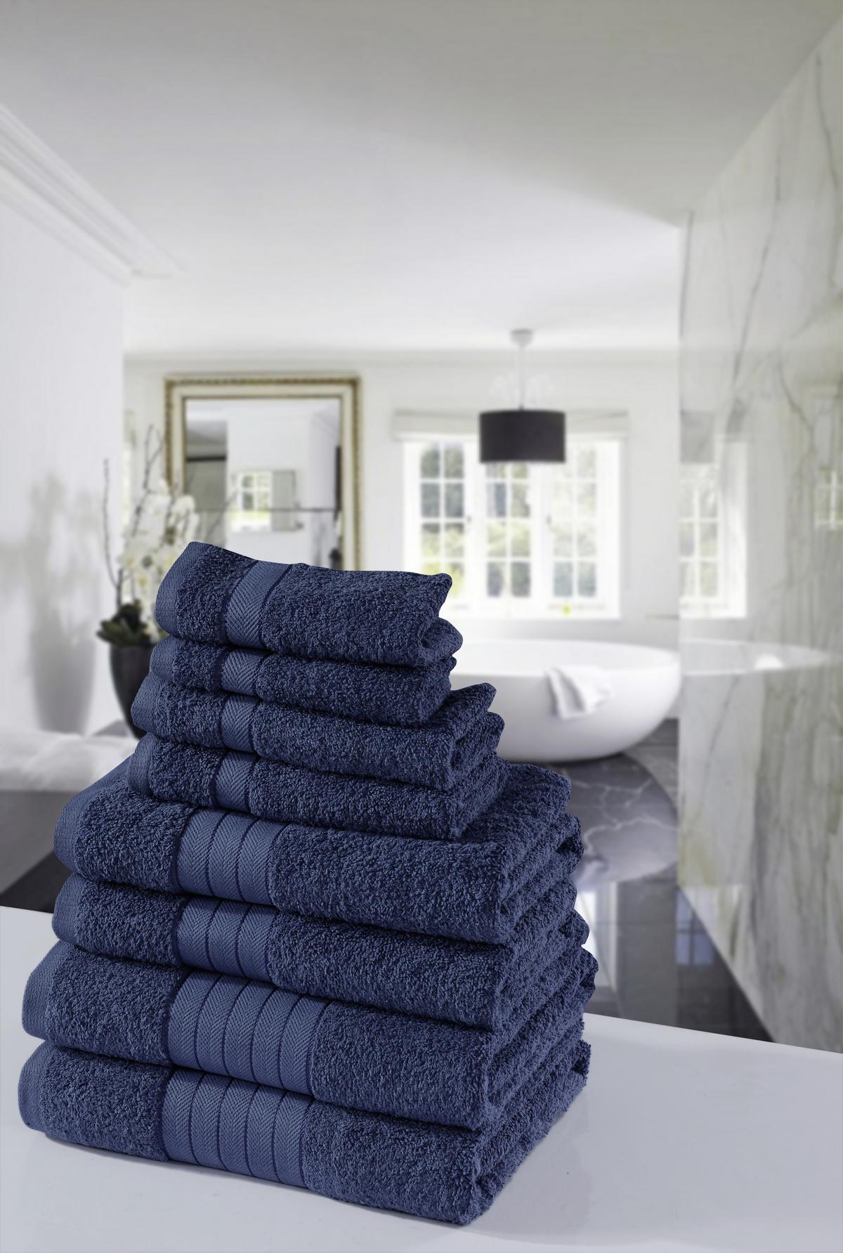 Frottierset 8-Teilig, Dunkelblau - Blau, Basics, Textil