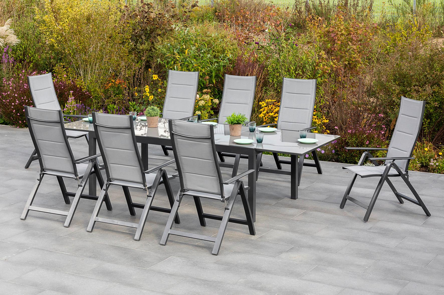 Gartenmöbel Set 9-Tlg Florenz aus Metall/Textil - Graphitfarben/Grau, MODERN, Textil/Metall - Gardenson
