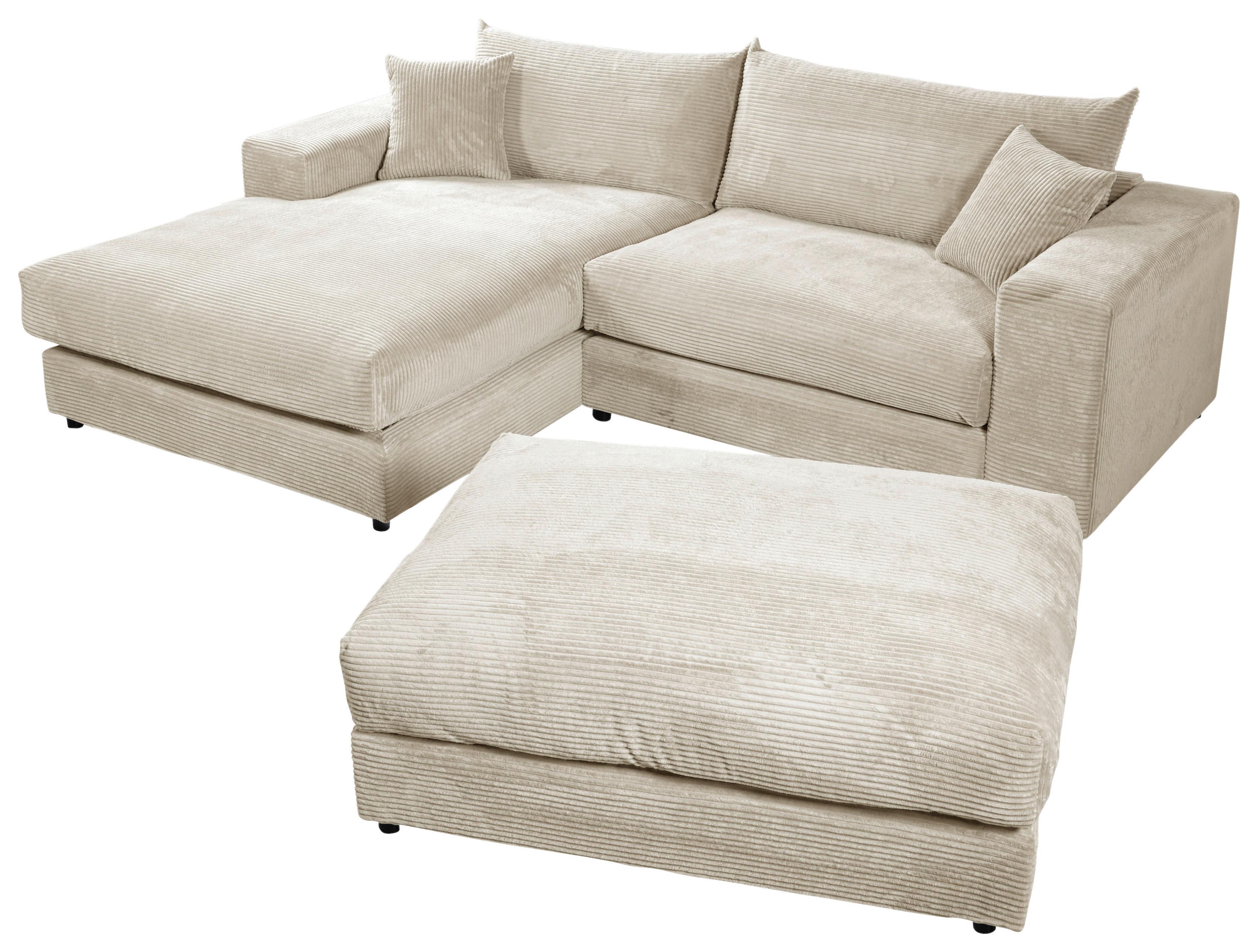 Ecksofa Funny S Links Creme mit Hocker B: 265 cm - Creme/Schwarz, Basics, Textil (180/265cm) - Livetastic