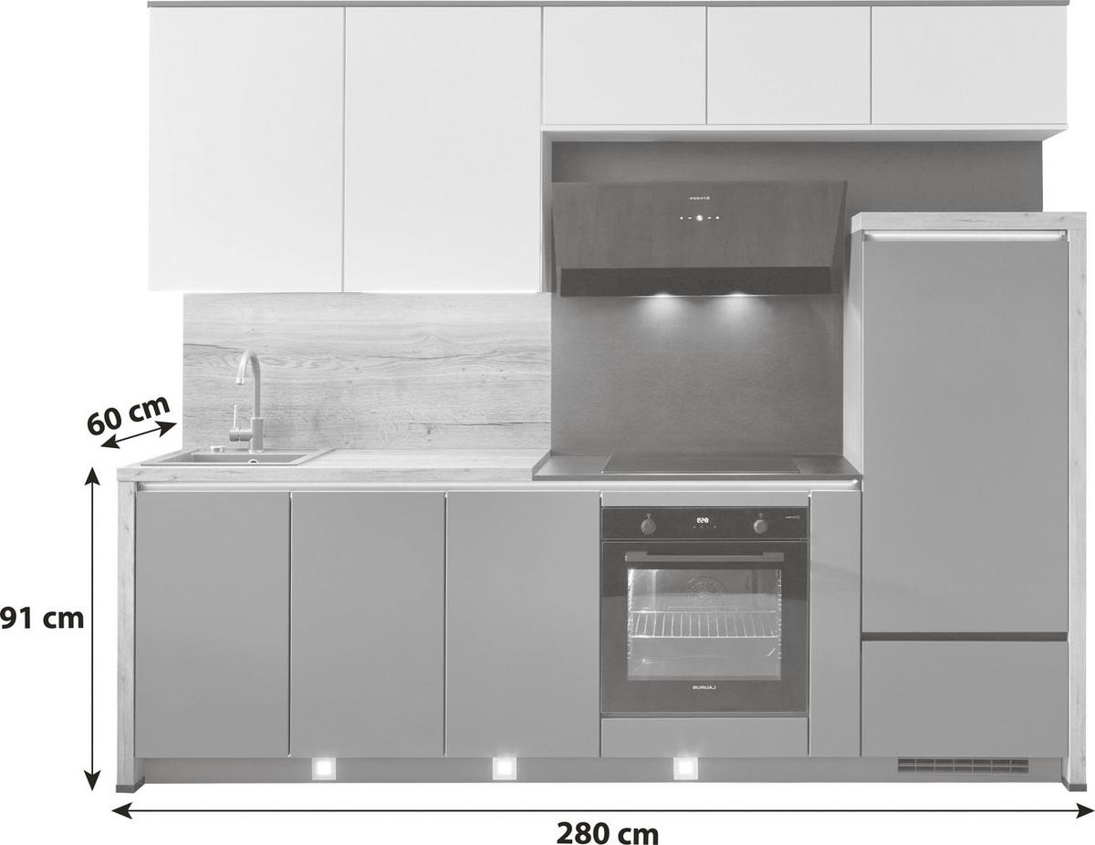 Küchenblock Toronto - Schieferfarben/Eichefarben, Design, Holzwerkstoff (280cm) - Vertico