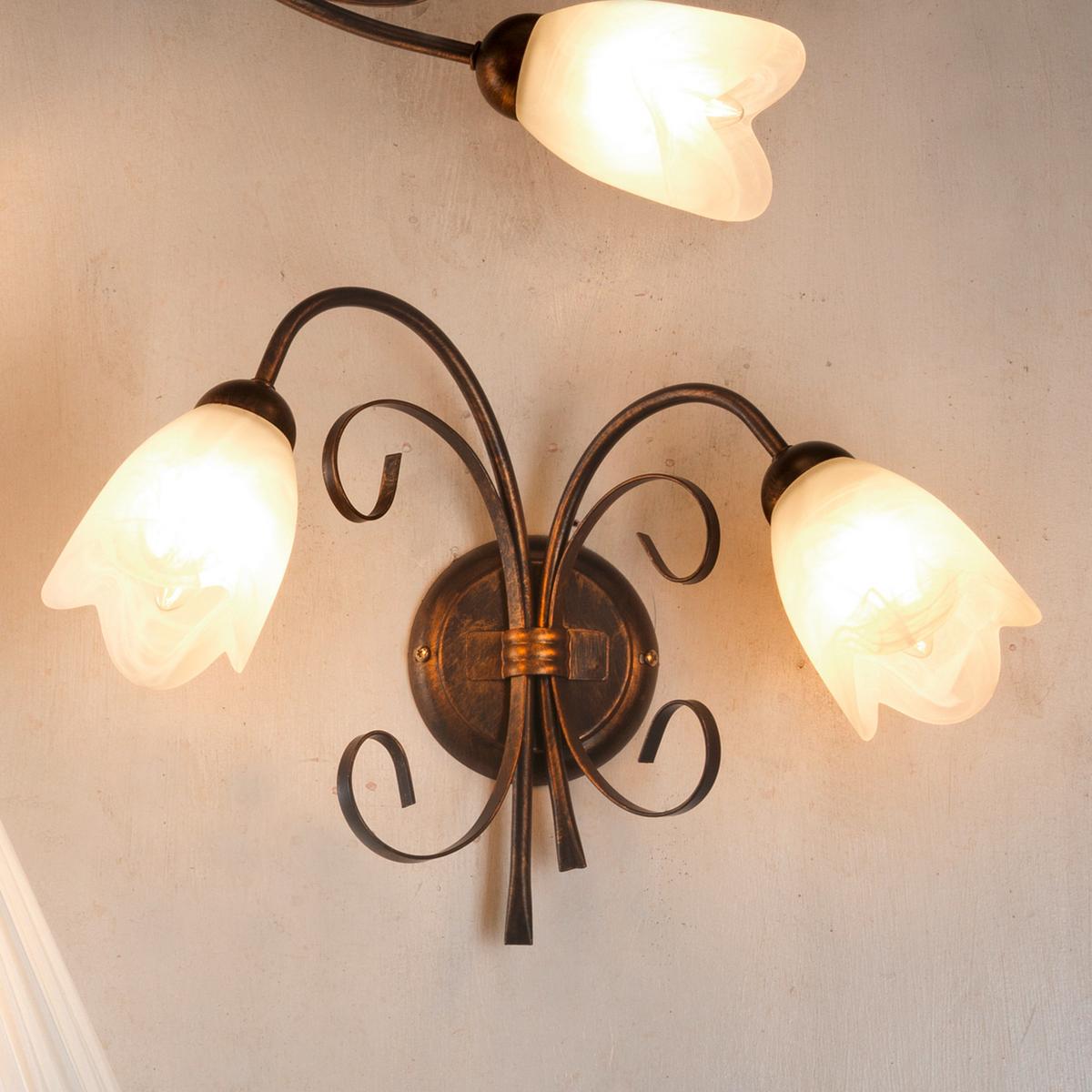 Wandleuchte Odino Cognac L: 45 cm - Cognac, KONVENTIONELL, Glas/Metall (45/30/23cm)