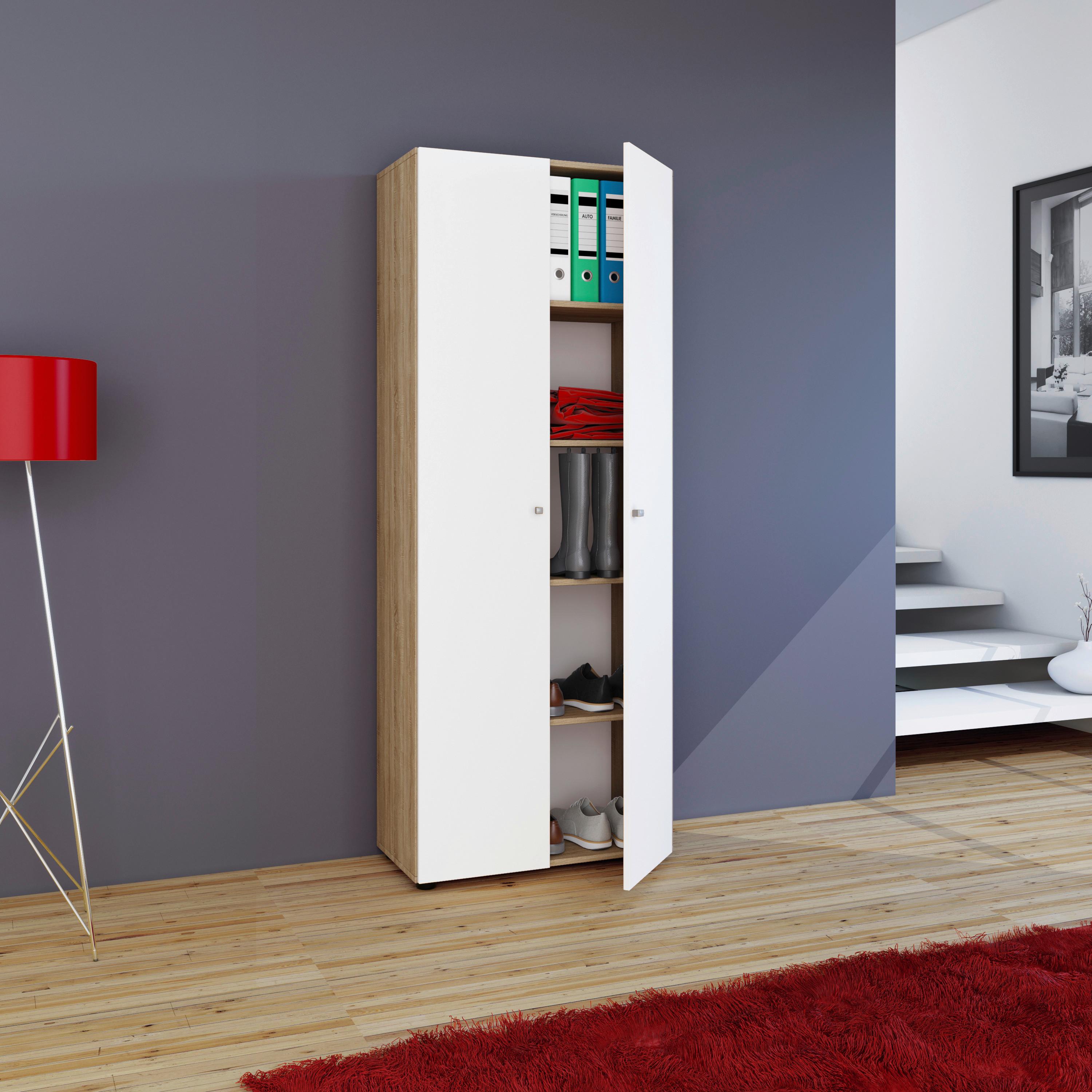 Mehrzweckschrank Vandol Weiß, Eiche Dekor B: 70 cm - Eichefarben/Schwarz, Design, Holzwerkstoff (70/178/39cm) - MID.YOU
