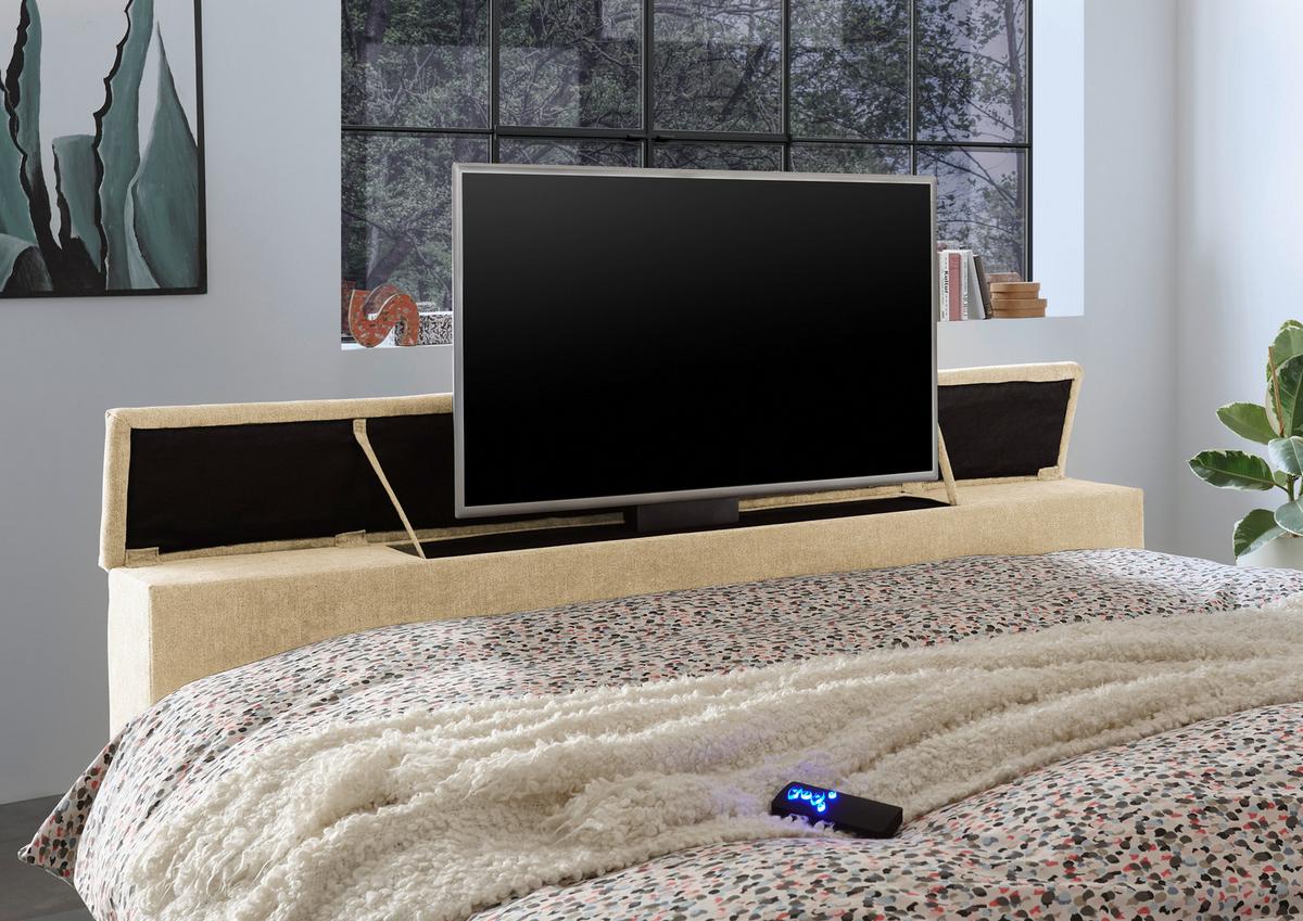 Boxspringbett mit Bettkasten 180x200 cm Denver - Sandfarben, KONVENTIONELL, Textil (180/200cm) - Carryhome