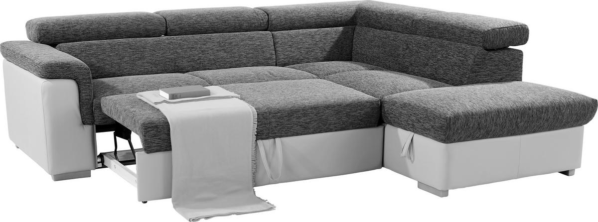 WOHNLANDSCHAFT Milla - Dunkelgrau/Silberfarben, MODERN, Holz/Textil (252/217cm)