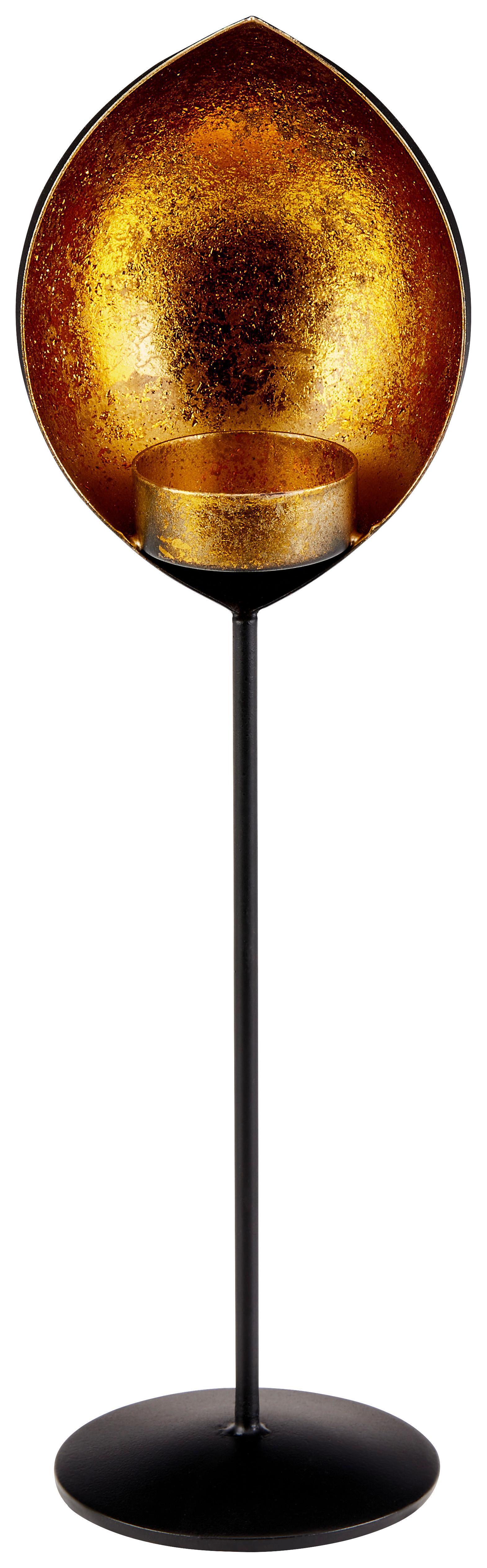 Teelichthalter Elodie Metall Schwarz/Goldf. für 1 Teelicht - Goldfarben/Schwarz, KONVENTIONELL, Metall (9/30cm) - James Wood