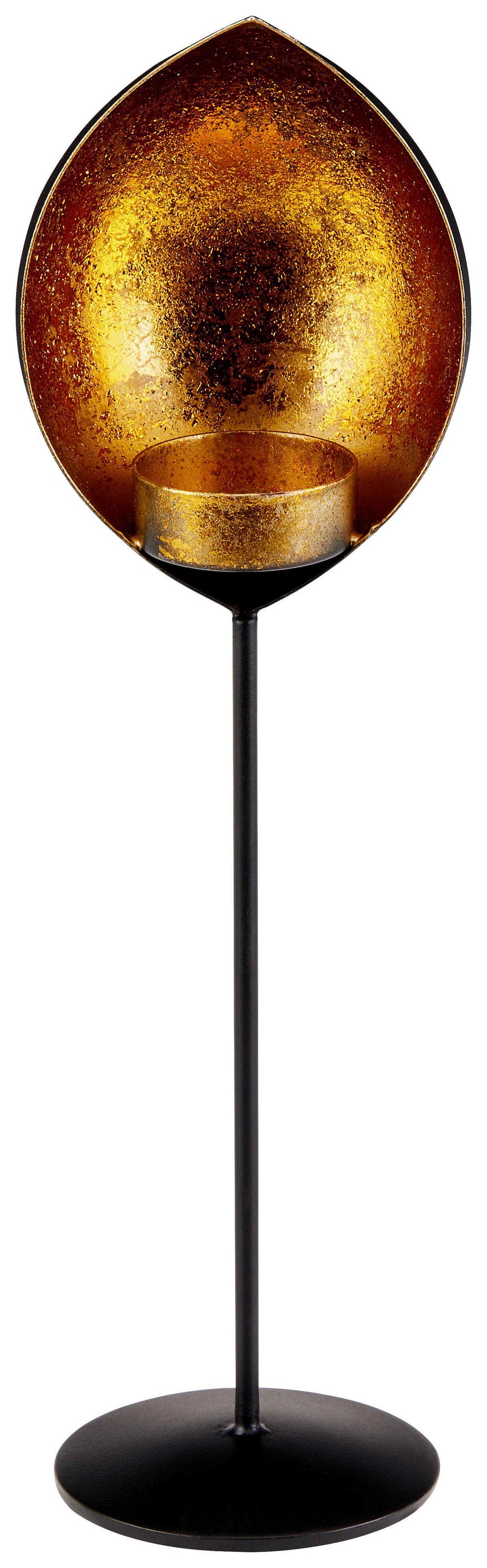 Teelichthalter Elodie Metall Schwarz/Goldf. für 1 Teelicht - Goldfarben/Schwarz, KONVENTIONELL, Metall (9/30cm) - James Wood