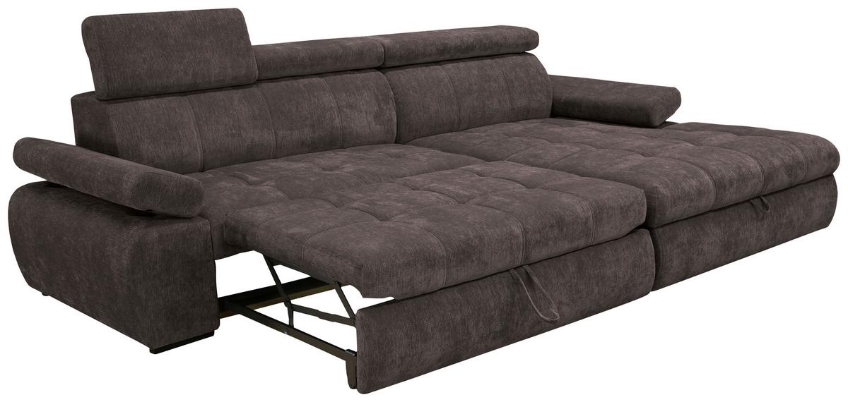 Rohová sedačka VEGAS, pravá, tmavě hnědá žinylka - tmavě hnědá/černá, Design, dřevo/textil (294/173cm)