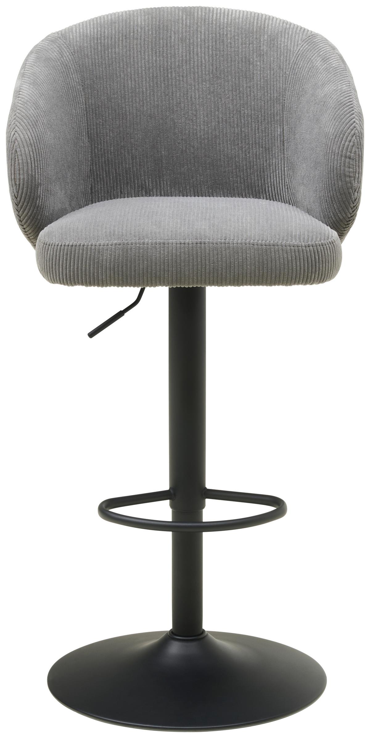 Barhocker höhenverstellbar mit Lehne Wisal Cord Grau - Schwarz/Grau, KONVENTIONELL, Textil/Metall (54/91-112/52cm) - MID.YOU