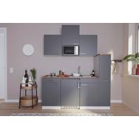 Küchenzeile Economy m. Geräten 180 cm Grau/Nussbaum Dekor - Nussbaumfarben/Weiß, Basics, Holzwerkstoff (180cm) - Respekta