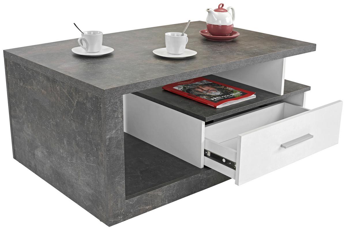 Couchtisch Mit Stauraum Iguan, Betonoptik Dunkel/weiß - Dunkelgrau/Weiß, MODERN, Holzwerkstoff (110/45/67cm)