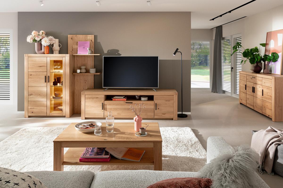Wohnwand Prag - Eichefarben, Design, Glas/Holz (332/184/50cm)