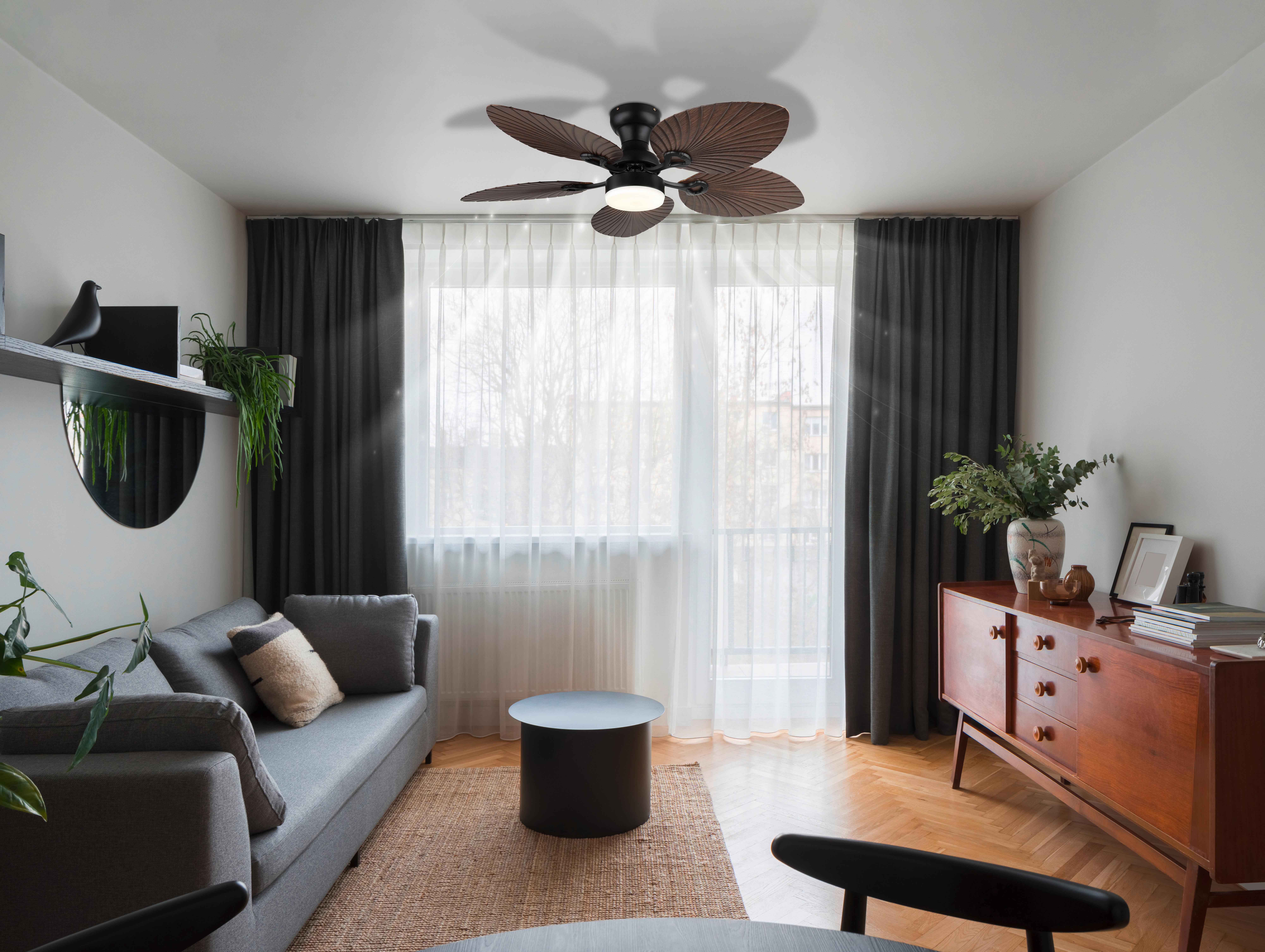Deckenventilator Opal Schwarz D: 107 cm - Opal/Schwarz, KONVENTIONELL, Kunststoff/Metall (107/28,5cm) - Globo