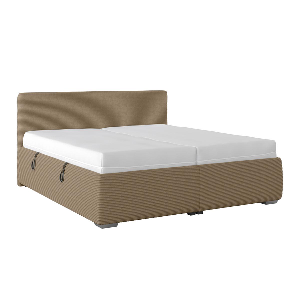 Polsterbett Lesia - Hellbraun/Chromfarben, KONVENTIONELL, Holzwerkstoff/Textil (180/200cm)