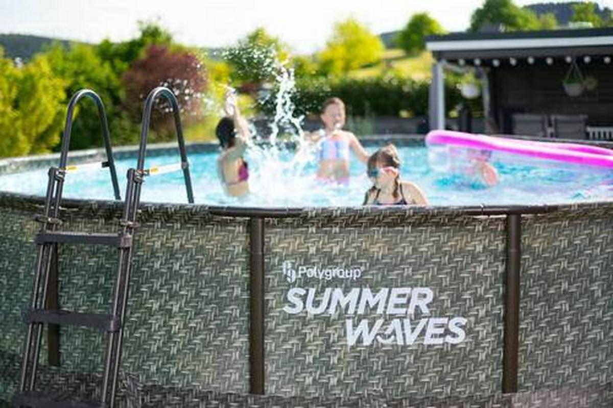 Aufstellbecken Rund mit Leiter D: 488 cm - Grau, KONVENTIONELL, Kunststoff (488/122cm)