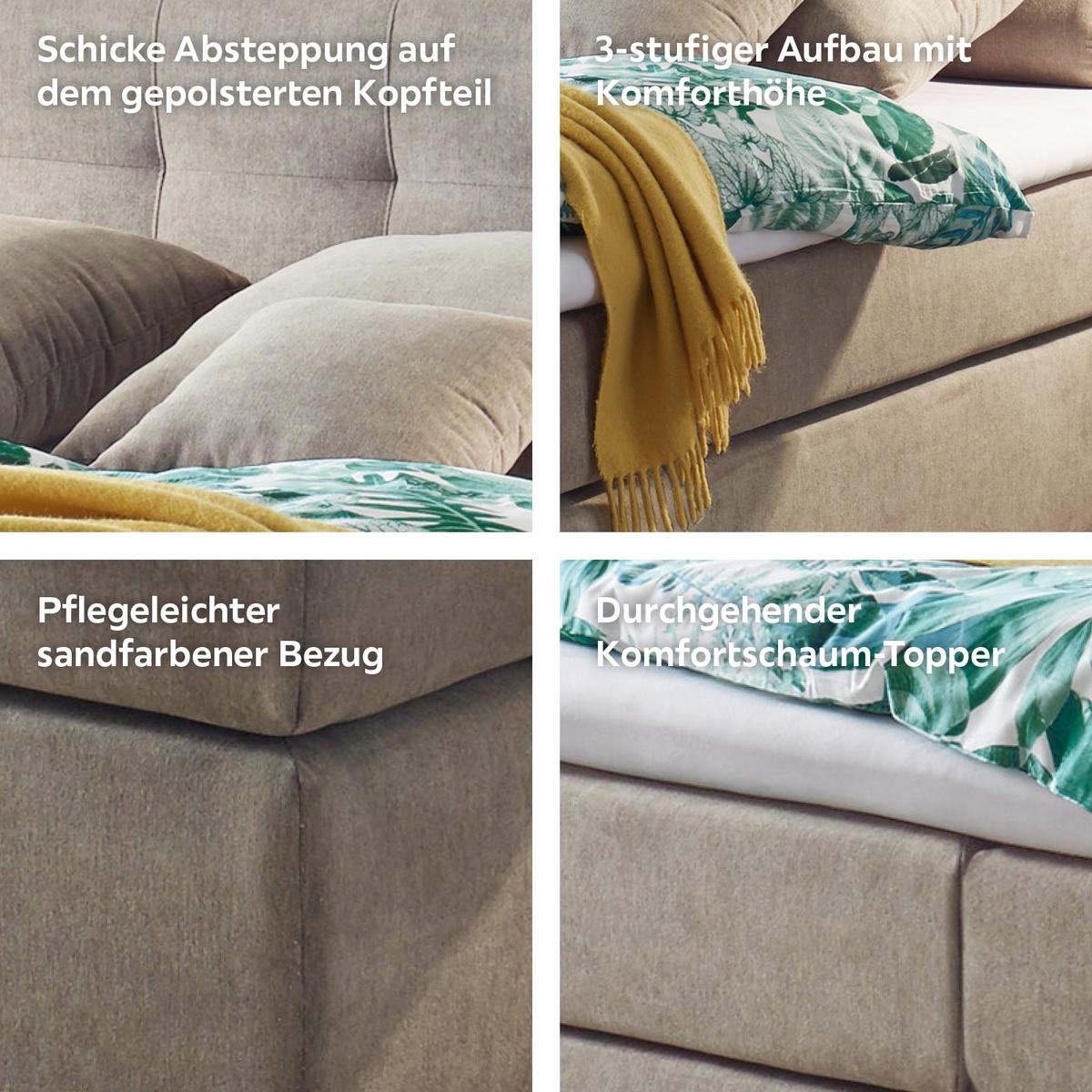 Boxspringbett Mit Topper 140x200cm Missouri, Sandfarben - Sandfarben/Kieferfarben, KONVENTIONELL, Holzwerkstoff/Textil (140/200cm) - MID.YOU