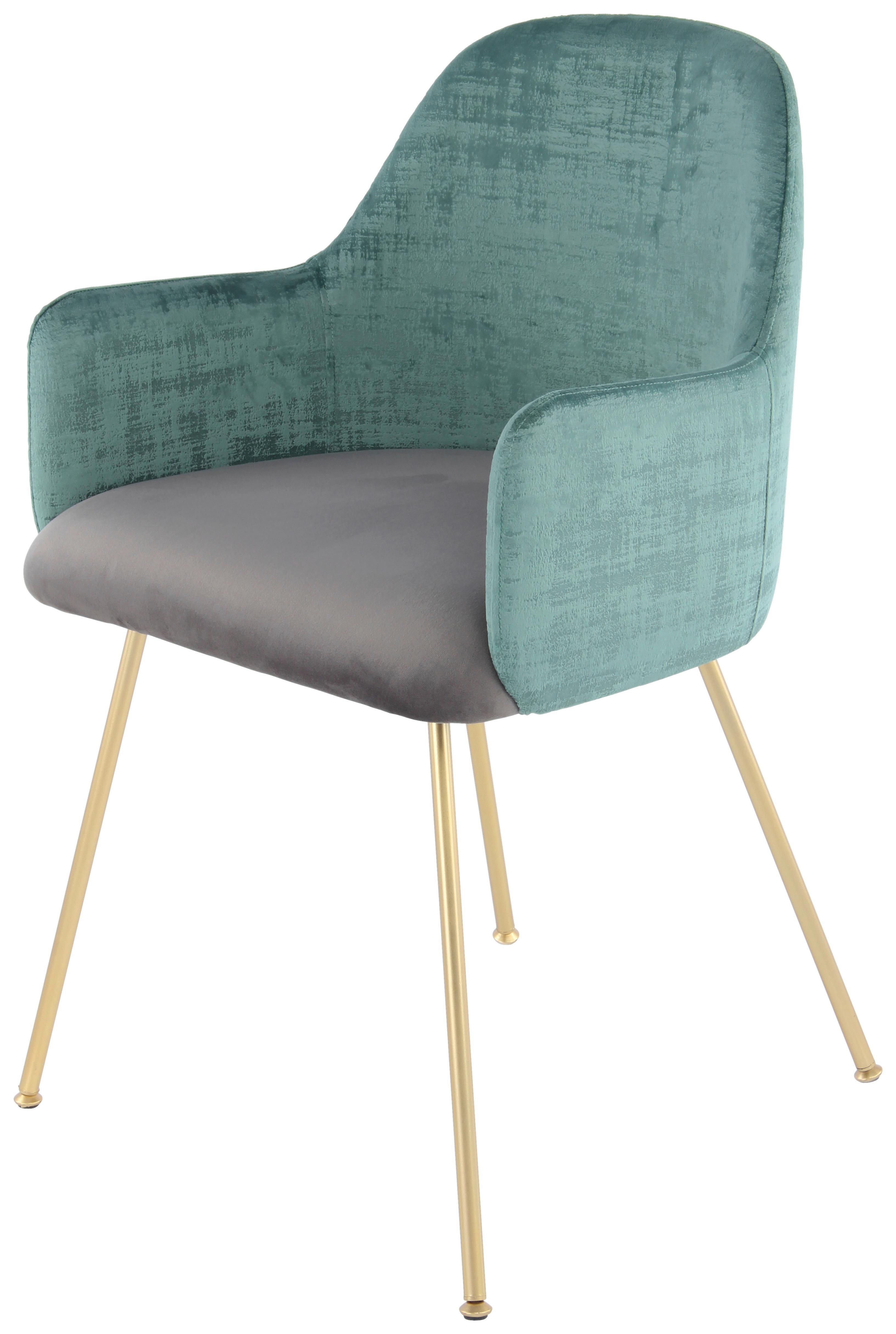 Armlehnstuhl Richard 525 Grau /Grün - Goldfarben/Grau, Design, Holz/Kunststoff (53/85/50cm) - Kayoom