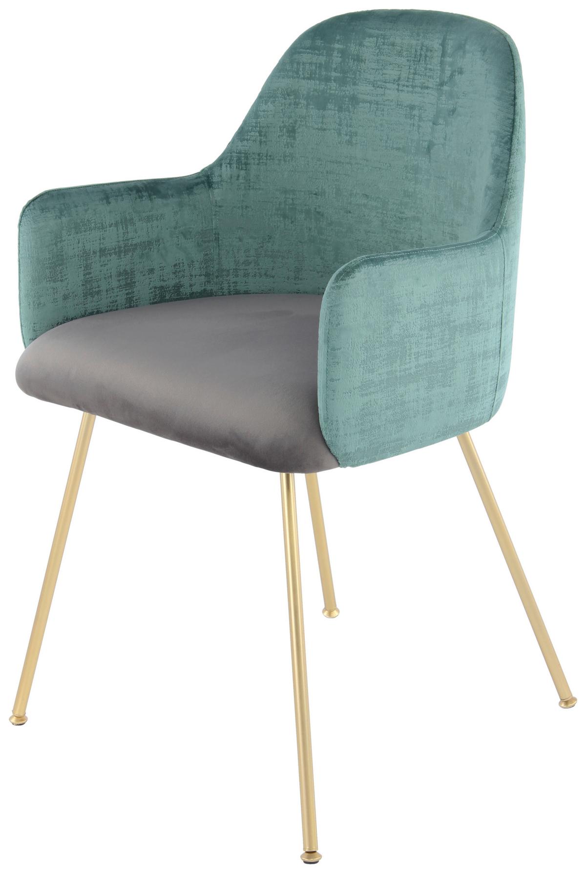 Armlehnstuhl Richard 525 Grau /Grün - Goldfarben/Grau, Design, Holz/Kunststoff (53/85/50cm) - Kayoom
