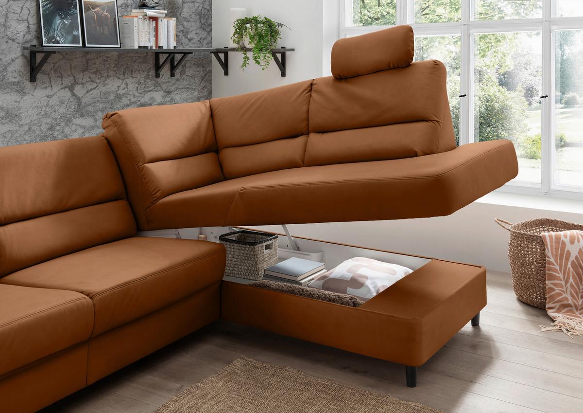Ecksofa Cavoli, Cognac S: 266x190 cm - Cognac/Schwarz, MODERN, Textil (266/190cm) - Livetastic