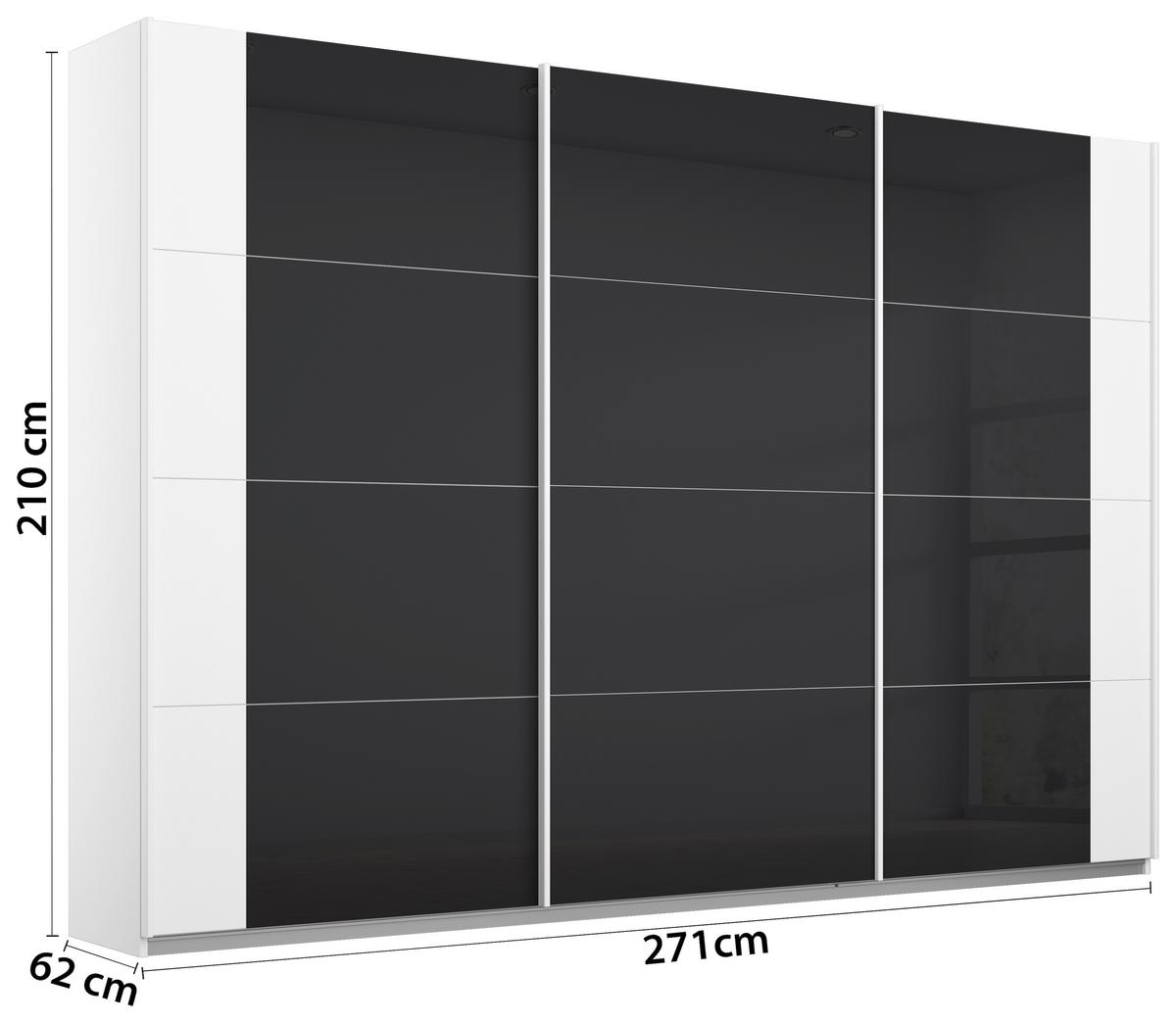 Schwebetürenschrank Artemis B: 271 Cm Anthrazit/weiß - Anthrazit/Weiß, MODERN, Glas/Holzwerkstoff (271/210/62cm) - Rauch Möbel