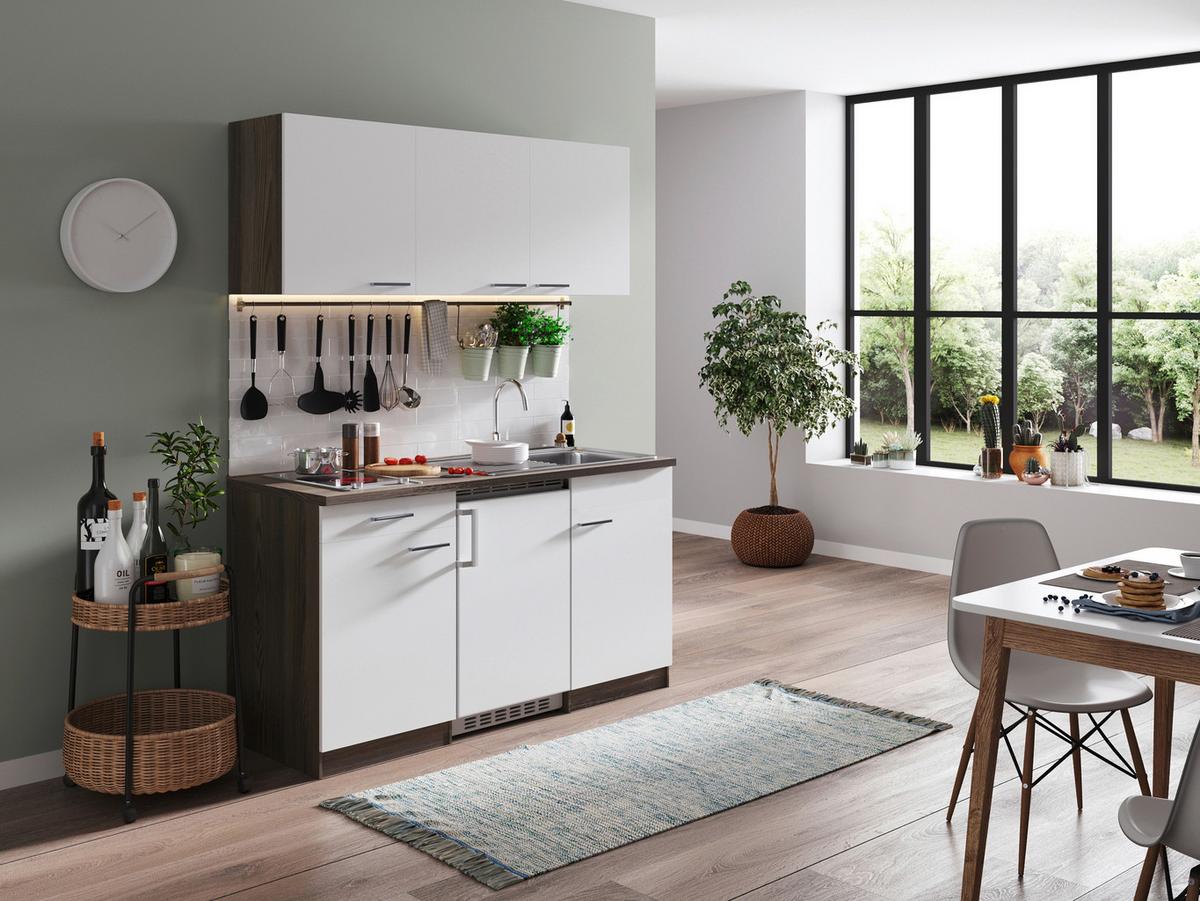 Miniküche Oliver Singleküche 150 cm - Eichefarben/Weiß, Basics, Holzwerkstoff - Respekta