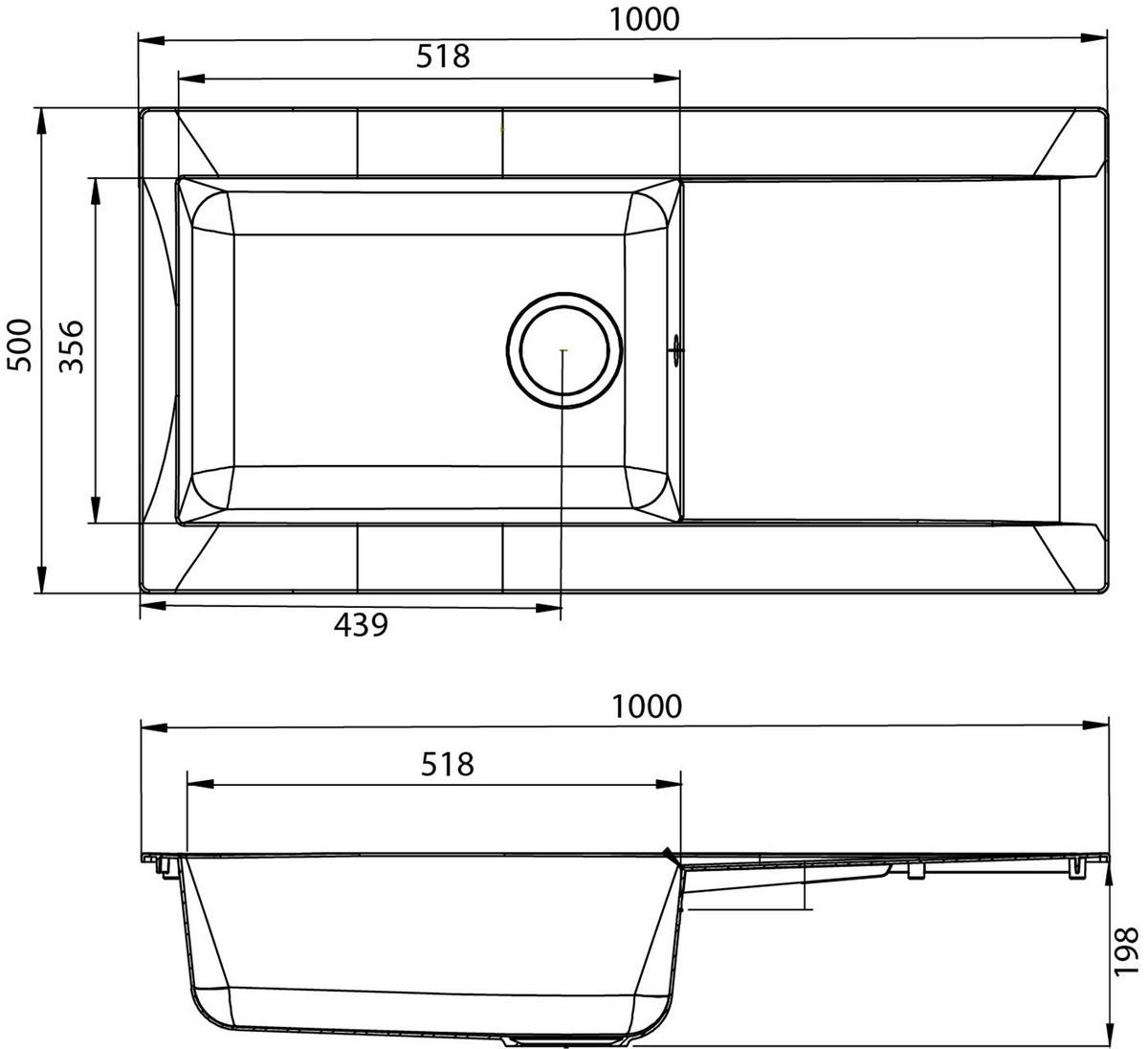 SPÜLE Betongrau B: 100cm - Grau, Trend, Glas/Kunststoff (100/19,8/50cm) - Respekta