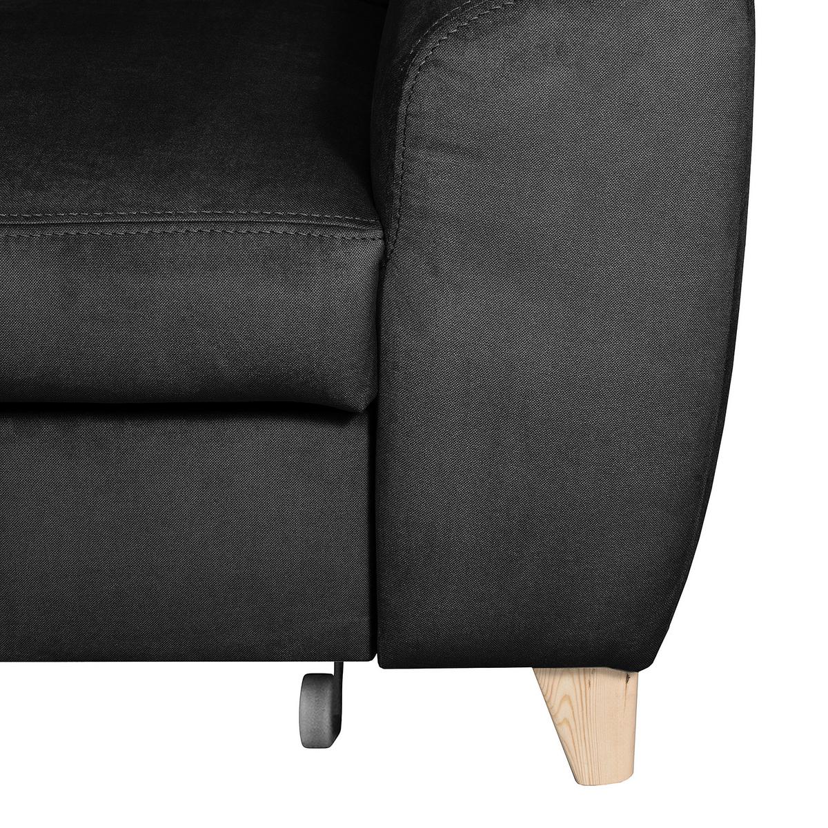 Ecksofa Aspen mit Bettkasten Webstoff Schwarz 208x245 cm - Buchefarben/Schwarz, Design, Textil (208/245cm) - Livetastic