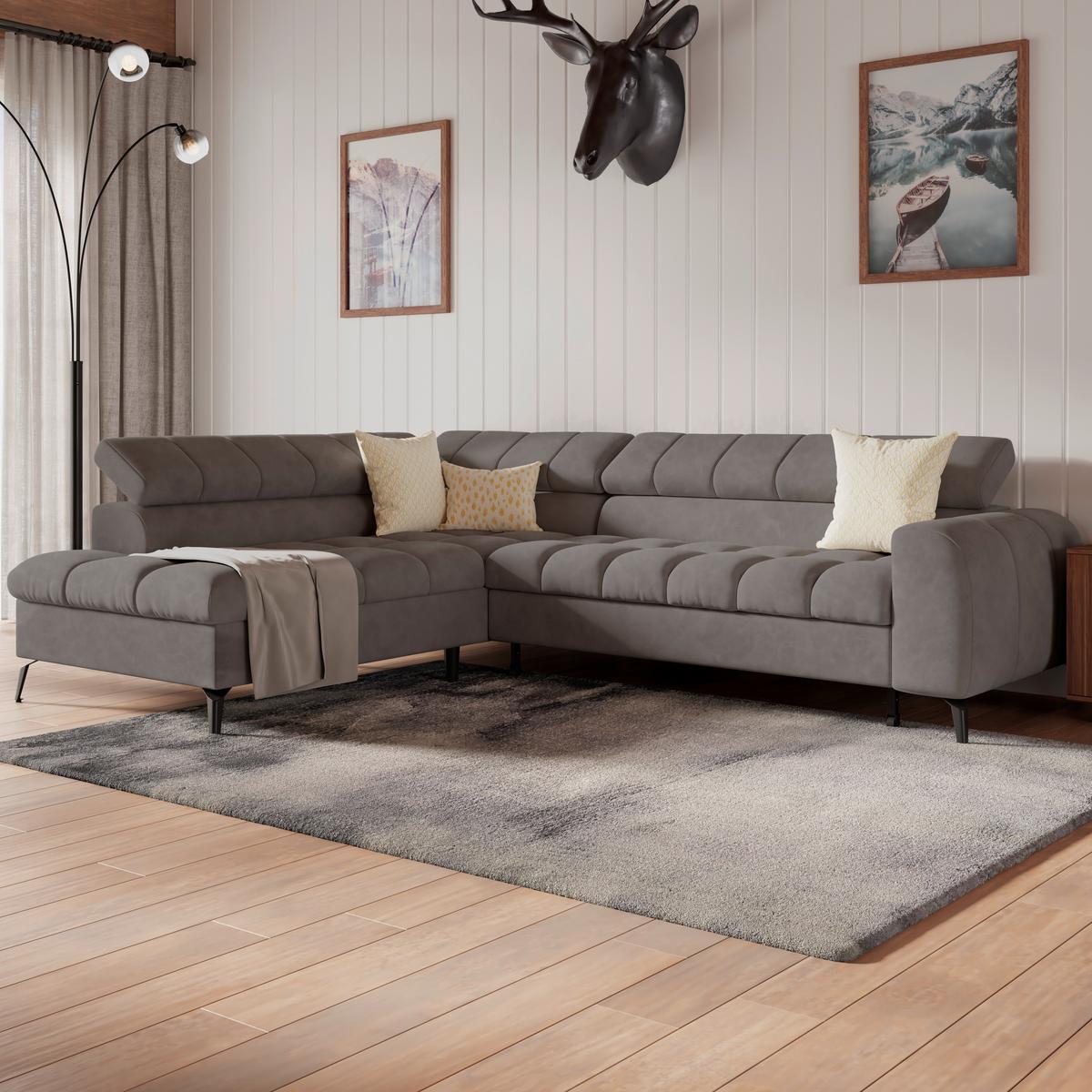 Ecksofa Volf Links New Graphitfarben, S: 203x261 Cm - Dunkelgrau/Schwarz, Trend, Kunststoff/Textil (203/261cm)