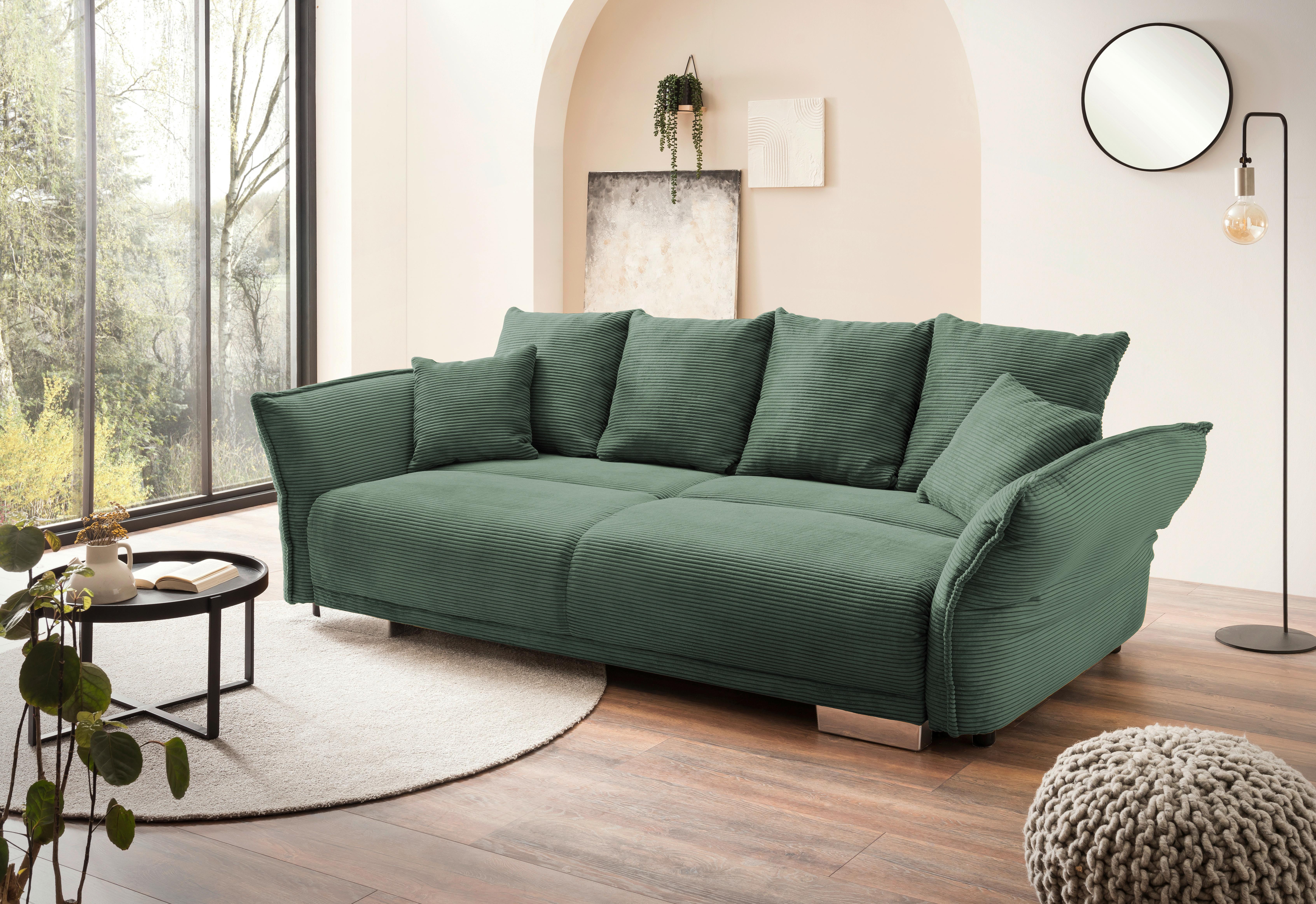 Bigsofa Pera, Dunkelgrün B: 242 cm - Chromfarben/Dunkelgrün, MODERN, Textil (242/71/90/131cm) - Livetastic
