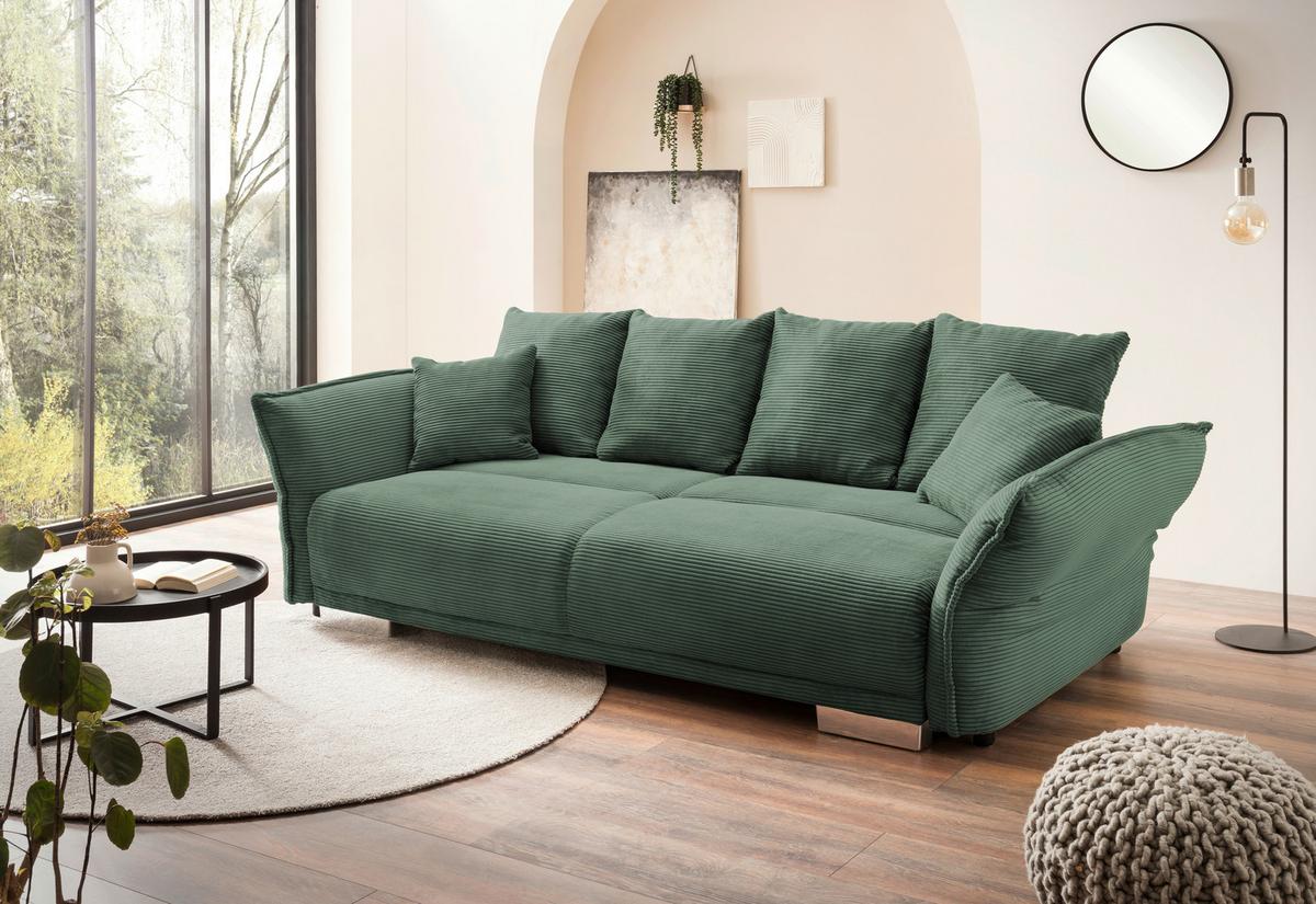 Bigsofa Pera, Dunkelgrün B: 242 cm - Chromfarben/Dunkelgrün, MODERN, Textil (242/71/90/131cm) - Livetastic