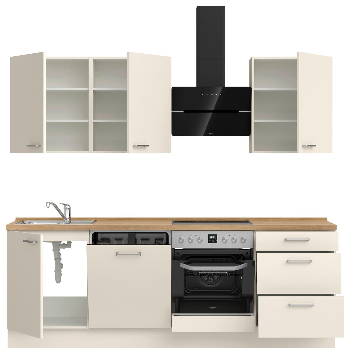Kuchyňská linka 240 cm, magnoliová supermatná - barvy dubu/magnolie, Moderní, kov/kompozitní dřevo (240cm) - Nobilia