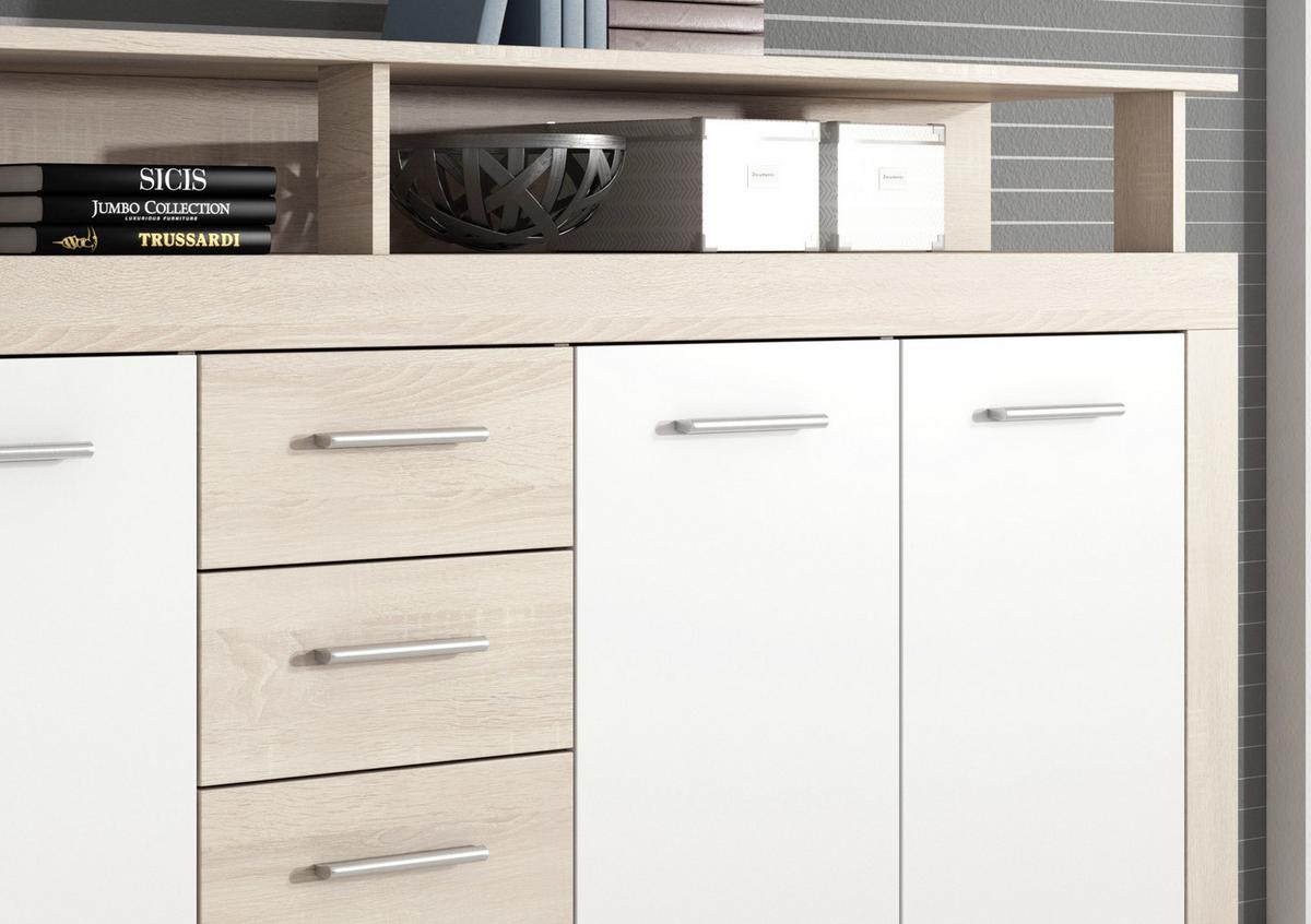Sideboard B 190cm Luna, Eiche/Weiß - Weiß/Sonoma Eiche, Basics, Holzwerkstoff (190/95/32cm) - MID.YOU