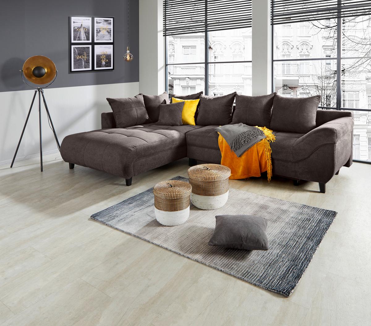 Ecksofa Mendoza - Graubraun/Schwarz, Design, Textil (197/309cm) - Ondega