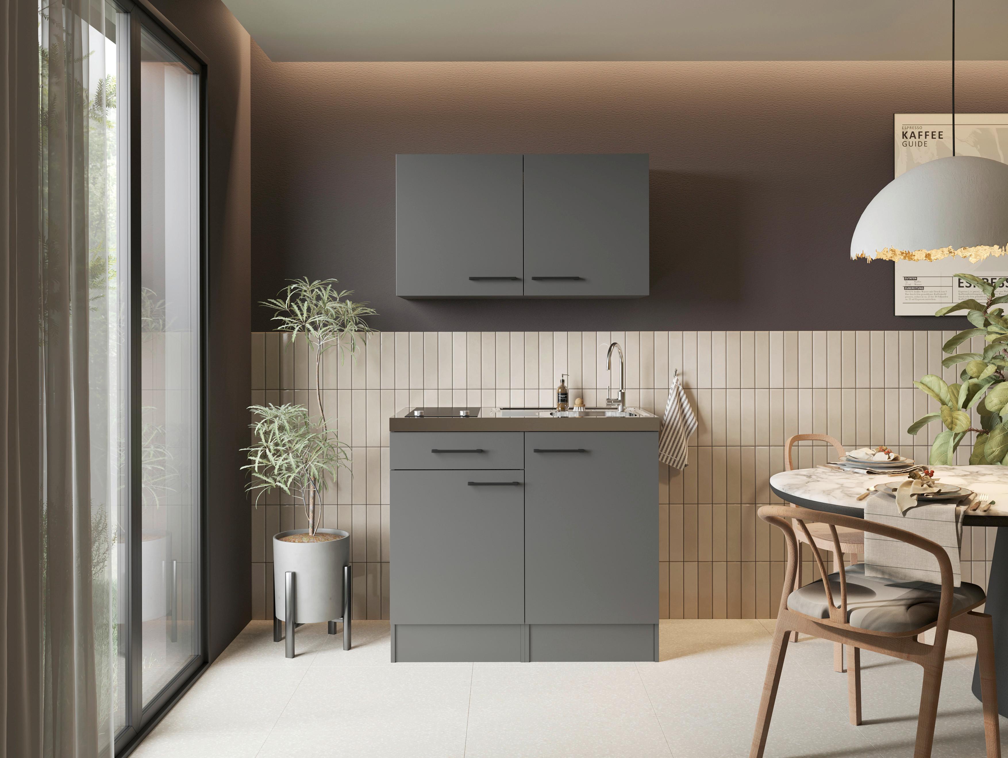 MINIKÜCHE Oliver, Grau B: 100 cm - Grau, Trend, Holzwerkstoff (100cm) - Respekta