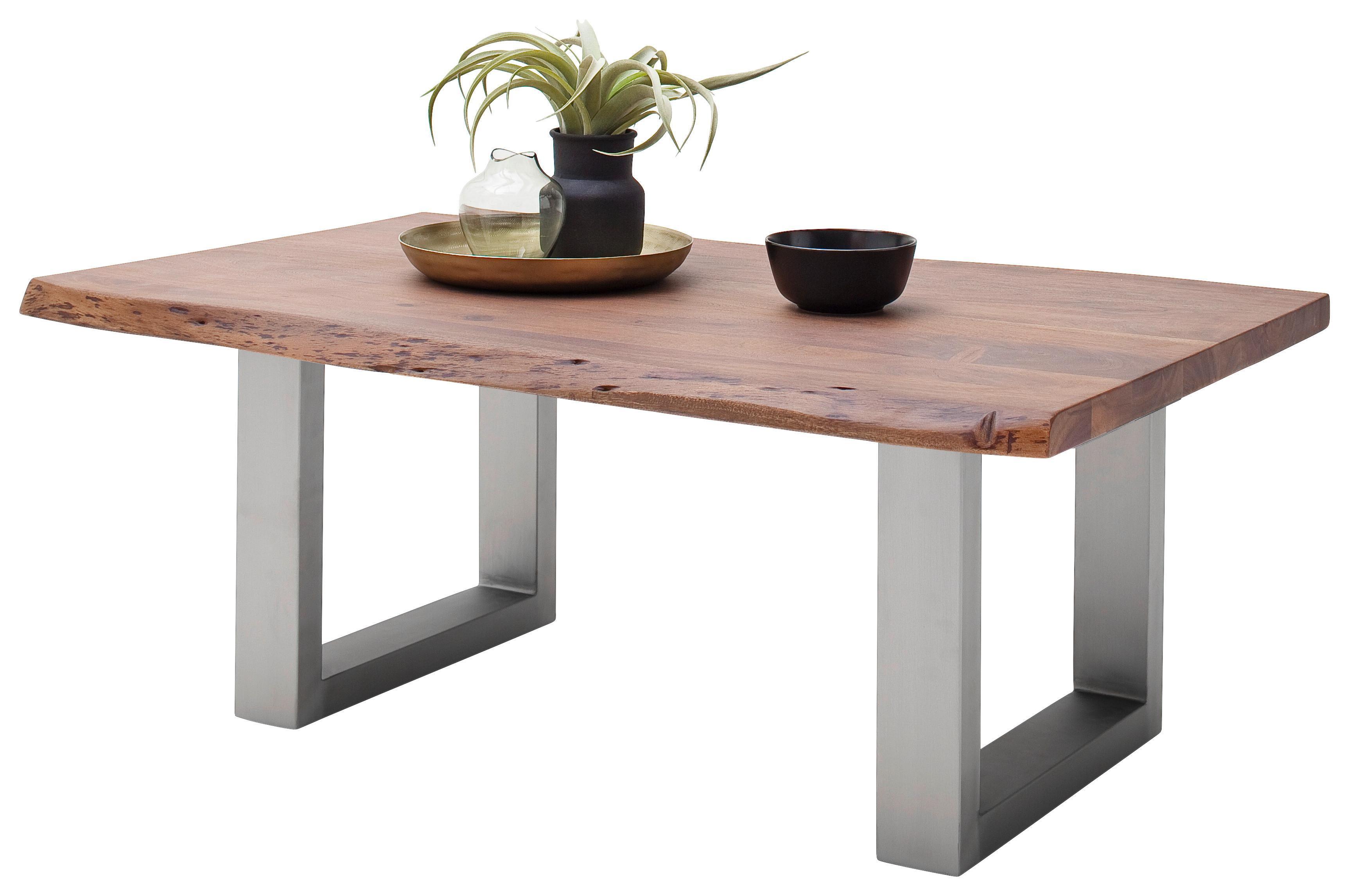 Couchtisch Holz Massiv Cartagena Walnuss/edelstahlf. - Edelstahlfarben/Walnussfarben, MODERN, Holz/Metall (110/45/70cm)