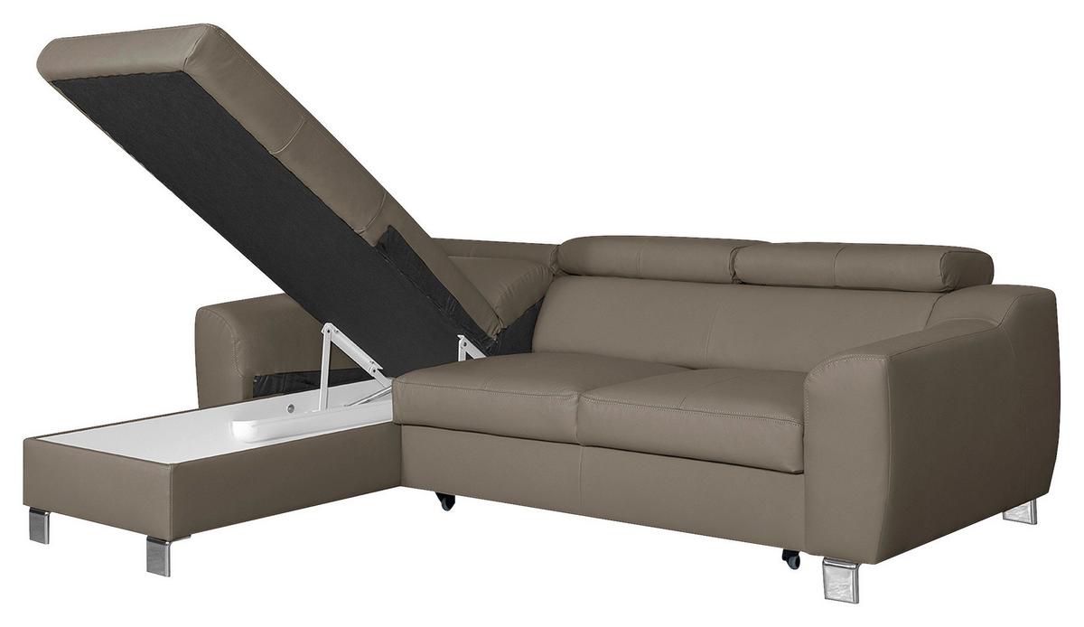 Ecksofa Aspen Taupe S: 176 Cm - Taupe/Chromfarben, Design, Leder/Textil (176/242cm) - Livetastic