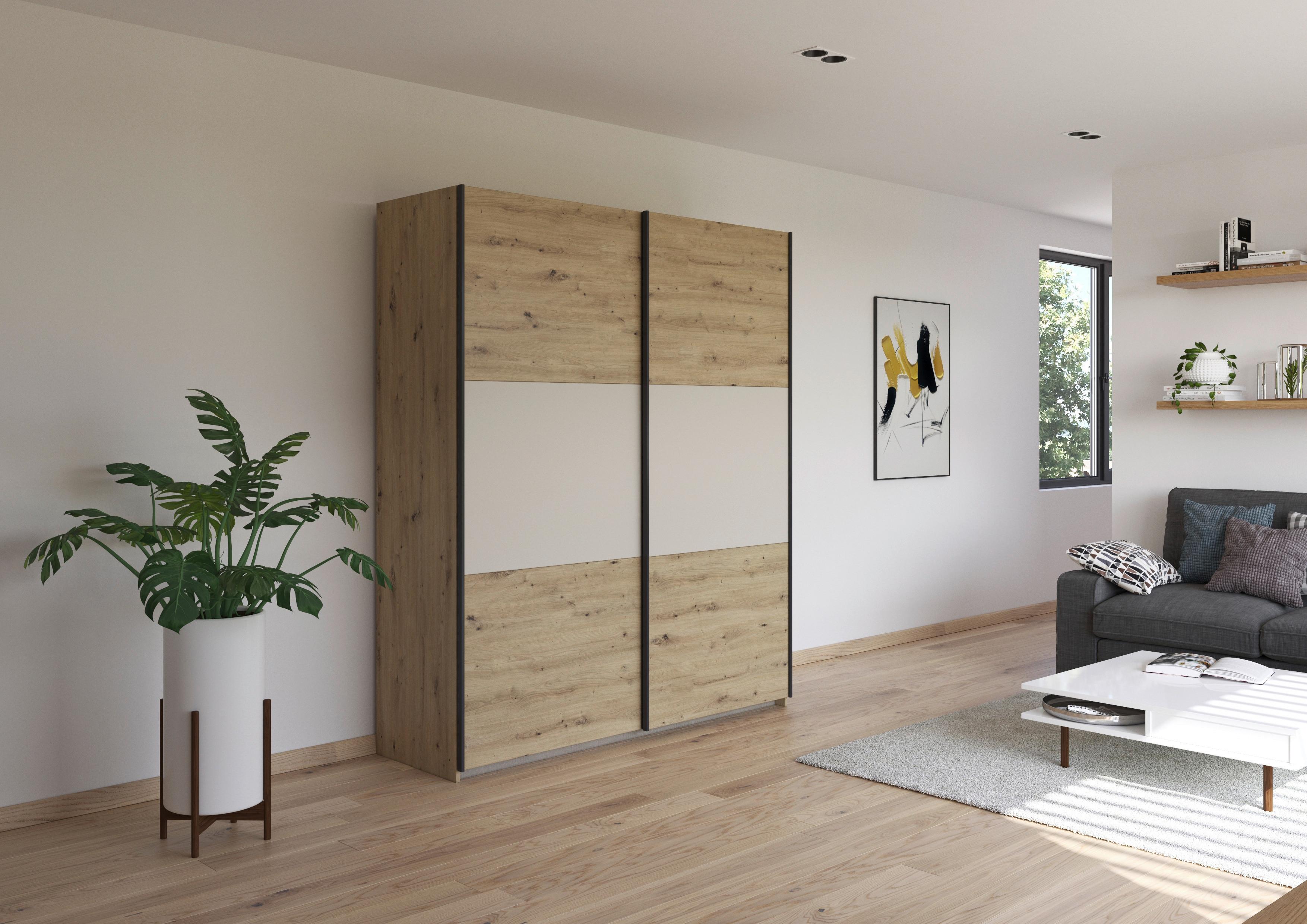 Schwebetürenschrank Neo Champagner Eiche Artisan Dekor - Champagner/Alufarben, MODERN, Holzwerkstoff (175/210/59cm) - Rauch Möbel