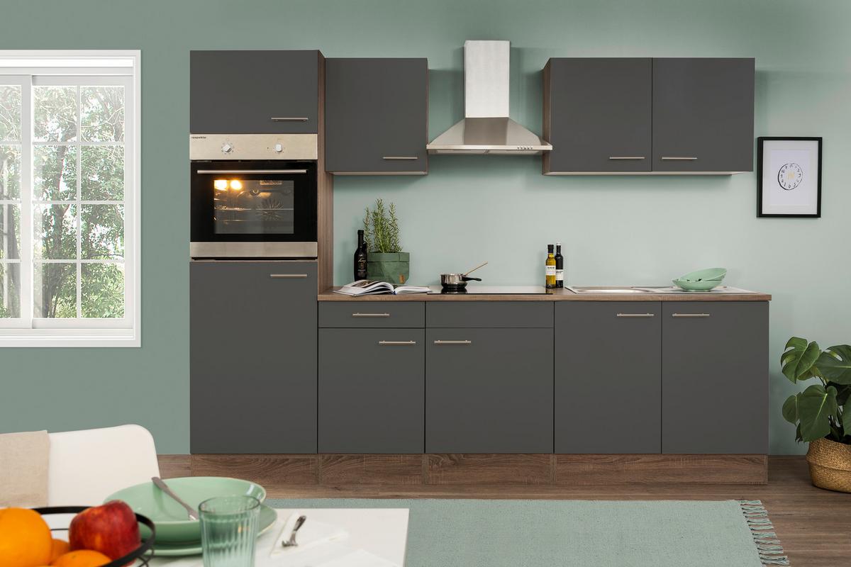 Küchenzeile mit Geräten B: 270 cm Grau/Eiche Dekor - Eichefarben/Grau, Design, Holzwerkstoff (270cm) - Respekta