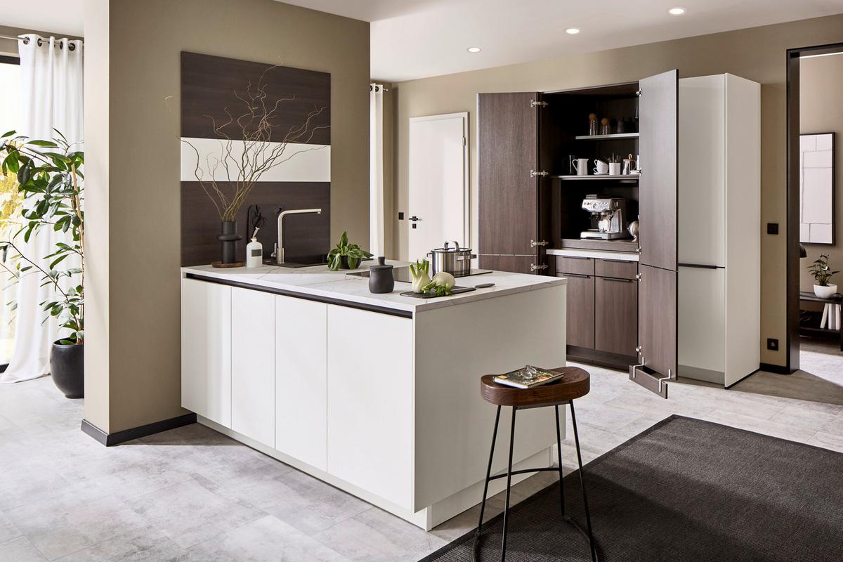 Einbauküche Ip 3150 - Nussbaumfarben/Weiß, MODERN, Holzwerkstoff (226,4cm) - Impuls