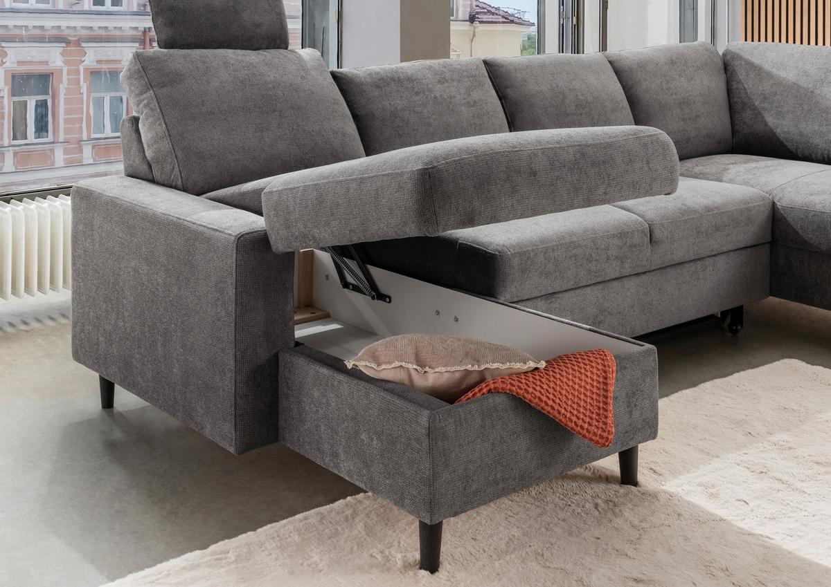 Wohnlandschaft Passione Dunkelgrau U: 153x305x200 cm - Dunkelgrau/Schwarz, MODERN, Textil (153/305/200cm) - Livetastic