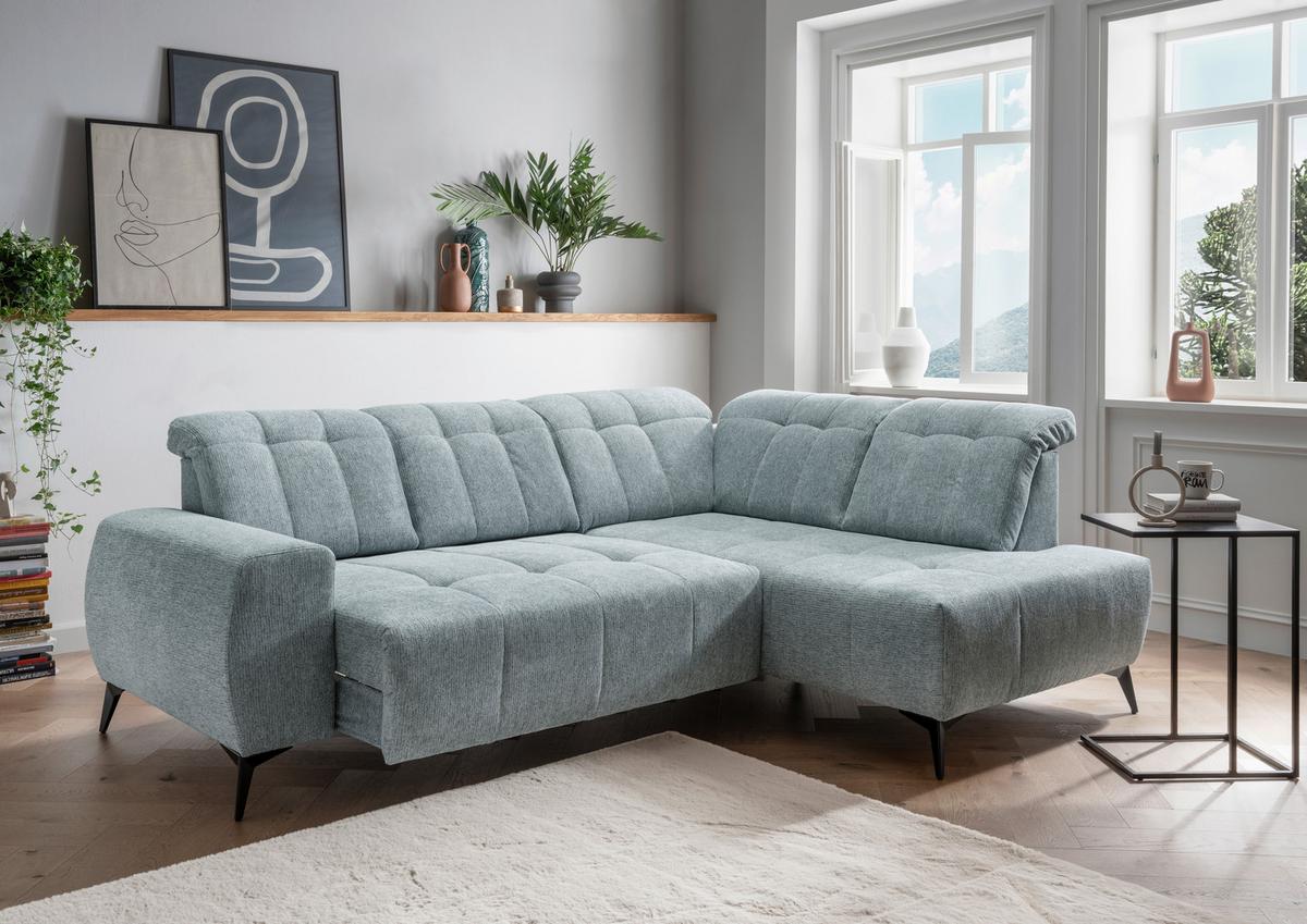 Ecksofa mit USB Anschluss Sano, Mintfrün, S: 261x200 cm - Schwarz/Mintgrün, MODERN, Textil (261/200cm) - Livetastic