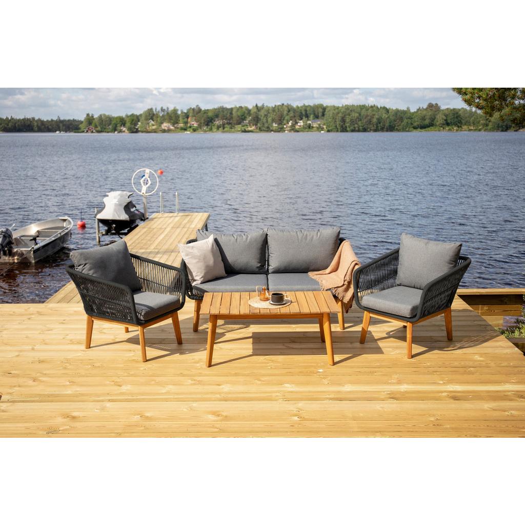 Loungegarnitur 4--Teilig Chania Holz/Metall/Textil mit Kissen