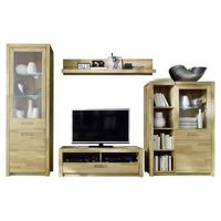 Wohnwand Buche Massiv 4 -teilig. Mit Led Fenja - Buchefarben, Design, Glas/Holz (309/203/46cm) - MID.YOU