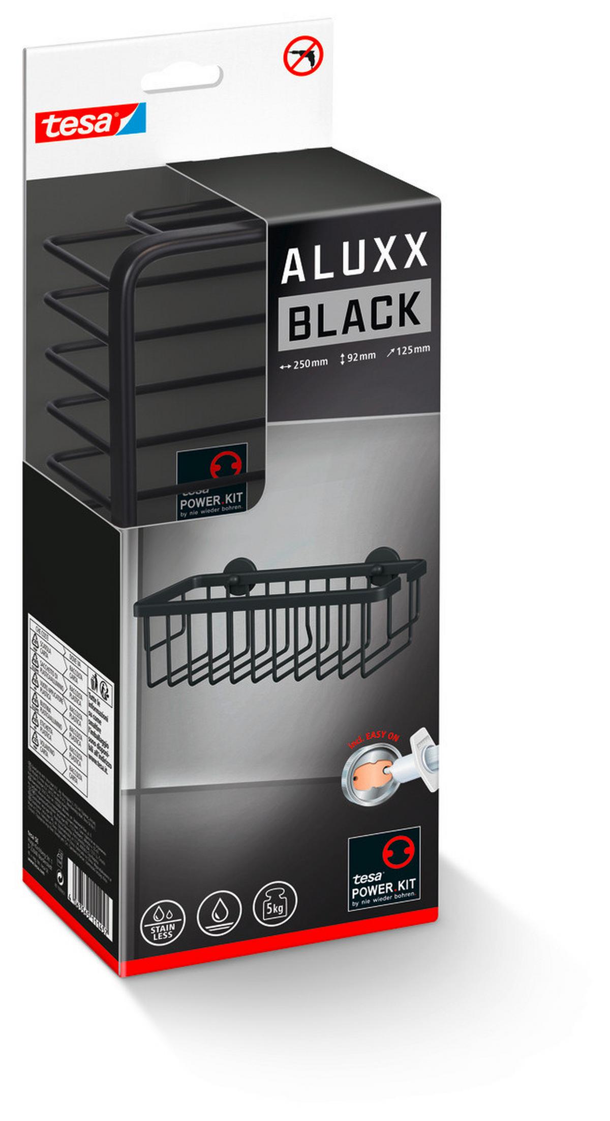 Duschablage Aluxx Schwarz B: 25 cm - Schwarz, Trend, Metall (25/12,5/9,2cm) - Tesa